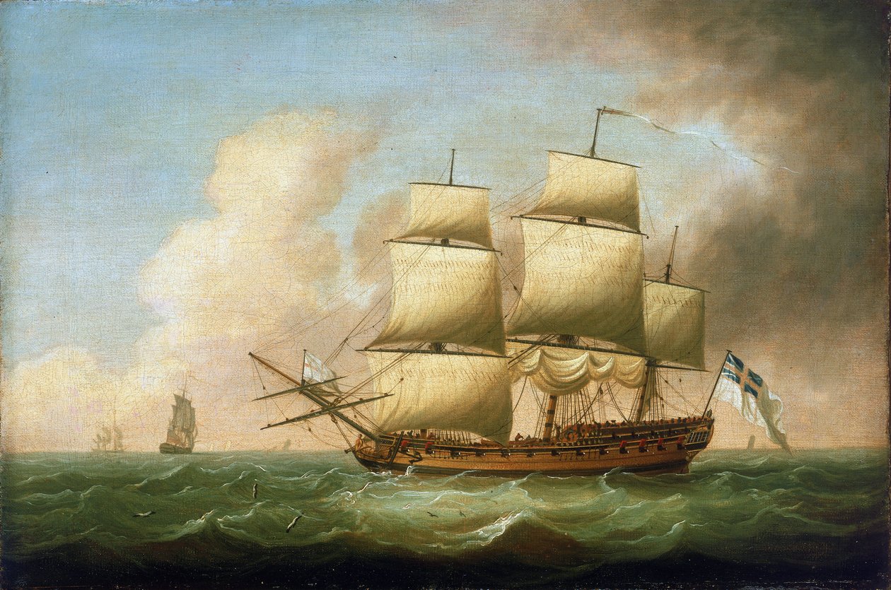Brit fregatt. Olaj, vászon, készítette Dominic Serres (1719-1793). alkotó: Dominic Serres