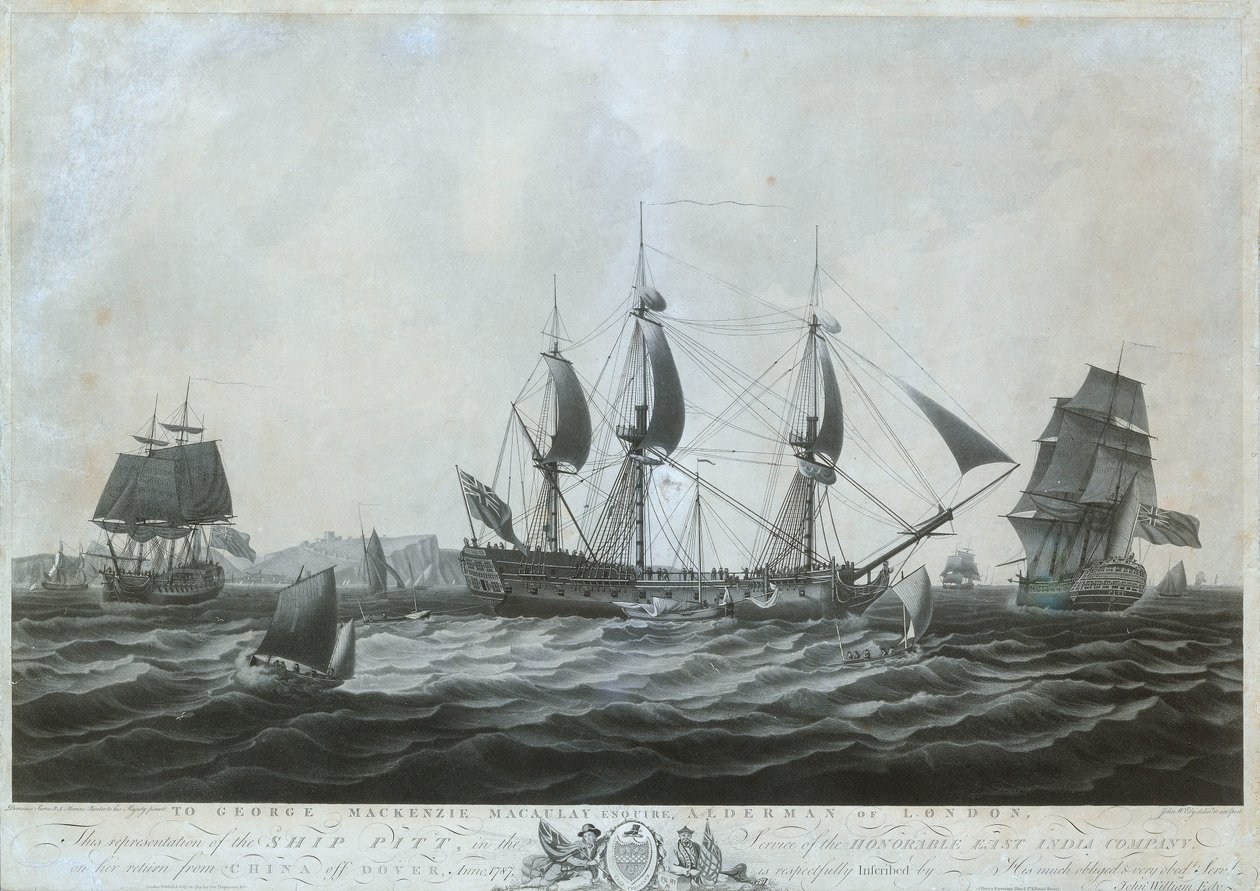 A "Pitt" (1787 körül) Dover közelében, Kínából visszatérőben 1787 alkotó: Dominic Serres