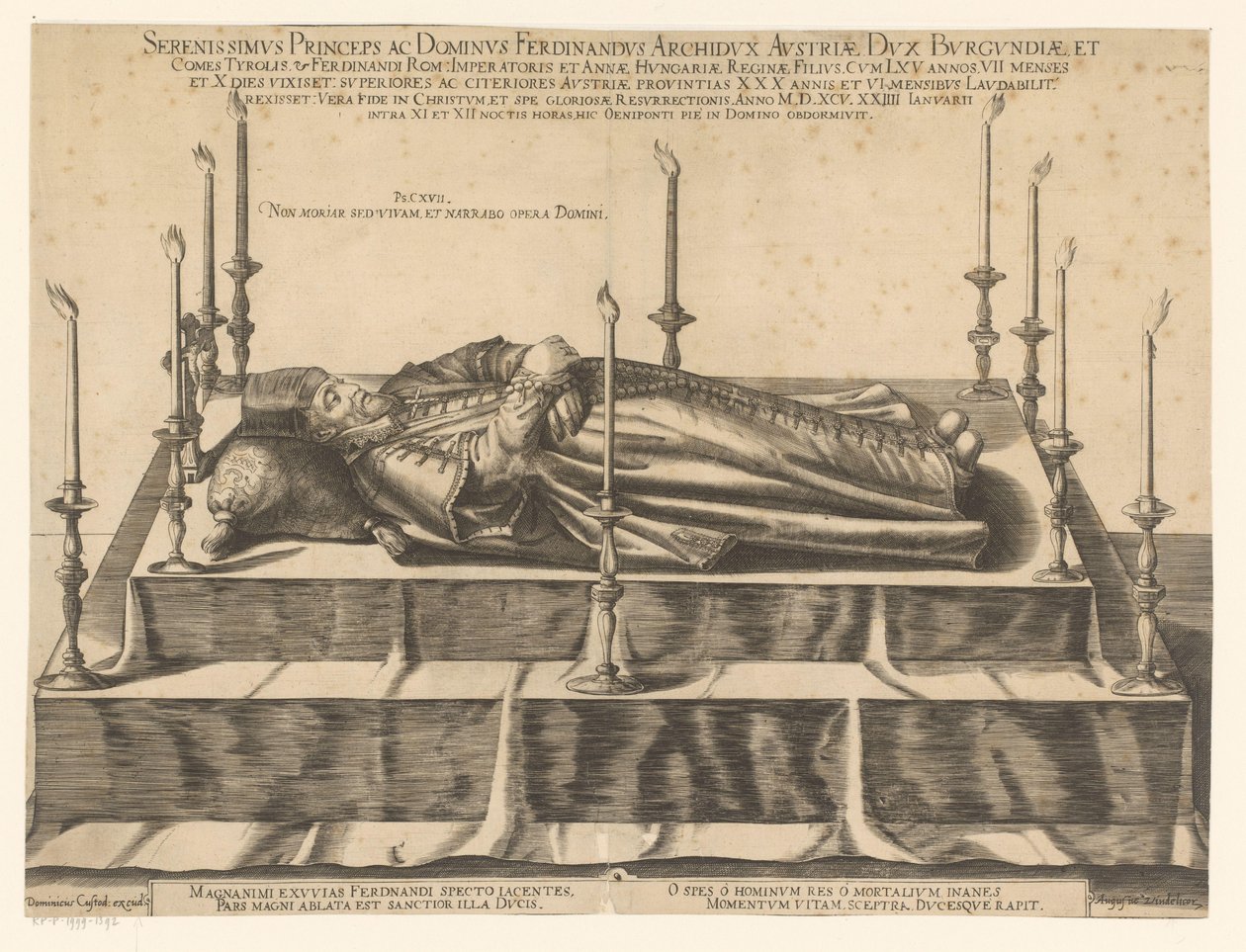 Doodsportret van Ferdinand II van Tirol A legnyugodtabb herceg és Lord Ferdinánd osztrák főherceg (...) (cím a tárgyon) alkotó: Dominicus Custos (possibly)