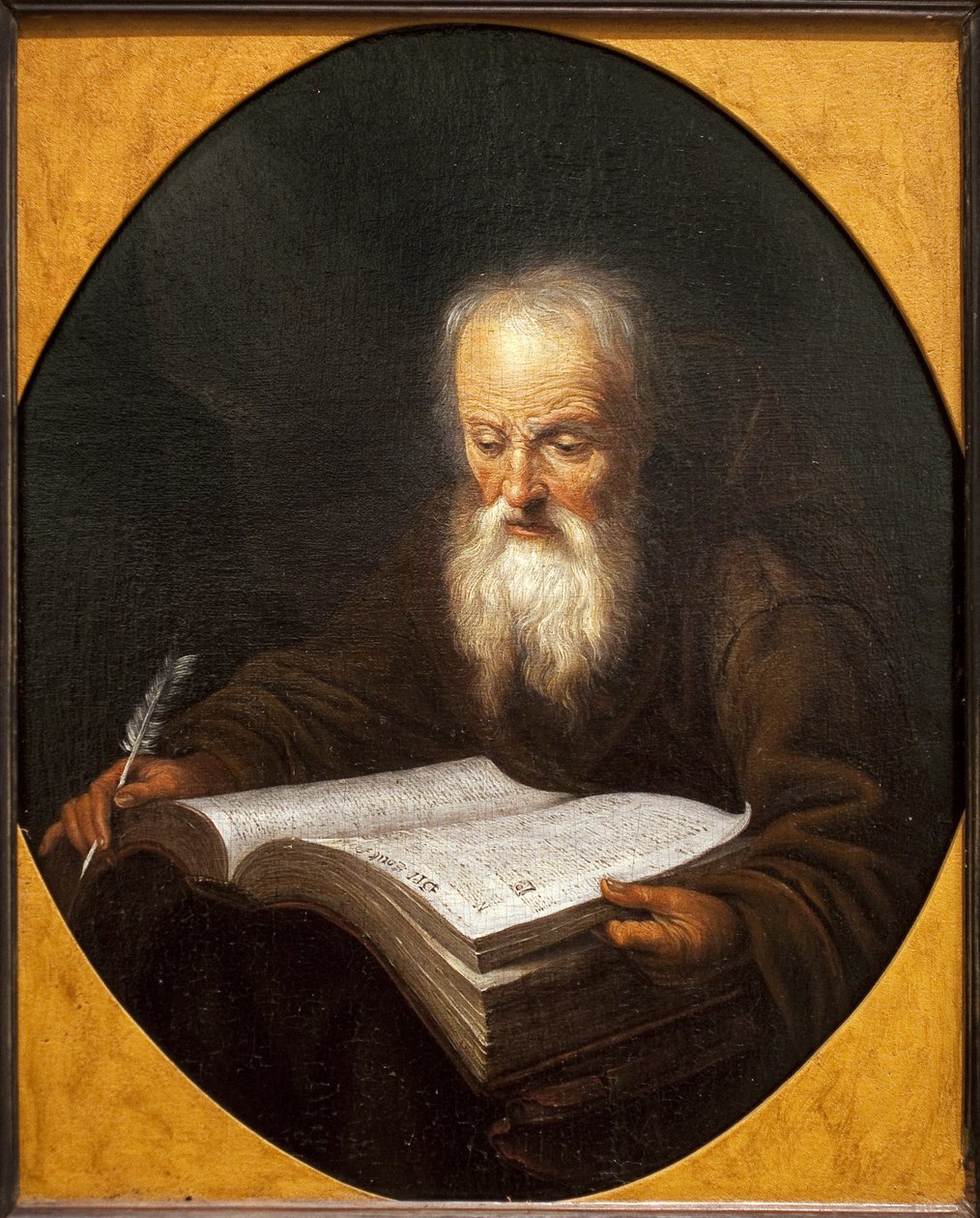 Egy szerzetes olvas, toll a kezében. Domenicus Van Tol (1635-1676) festménye, olaj, vászon, Gerrit Dou (1613-1675). flamand művészet alkotó: Dominicus van Tol