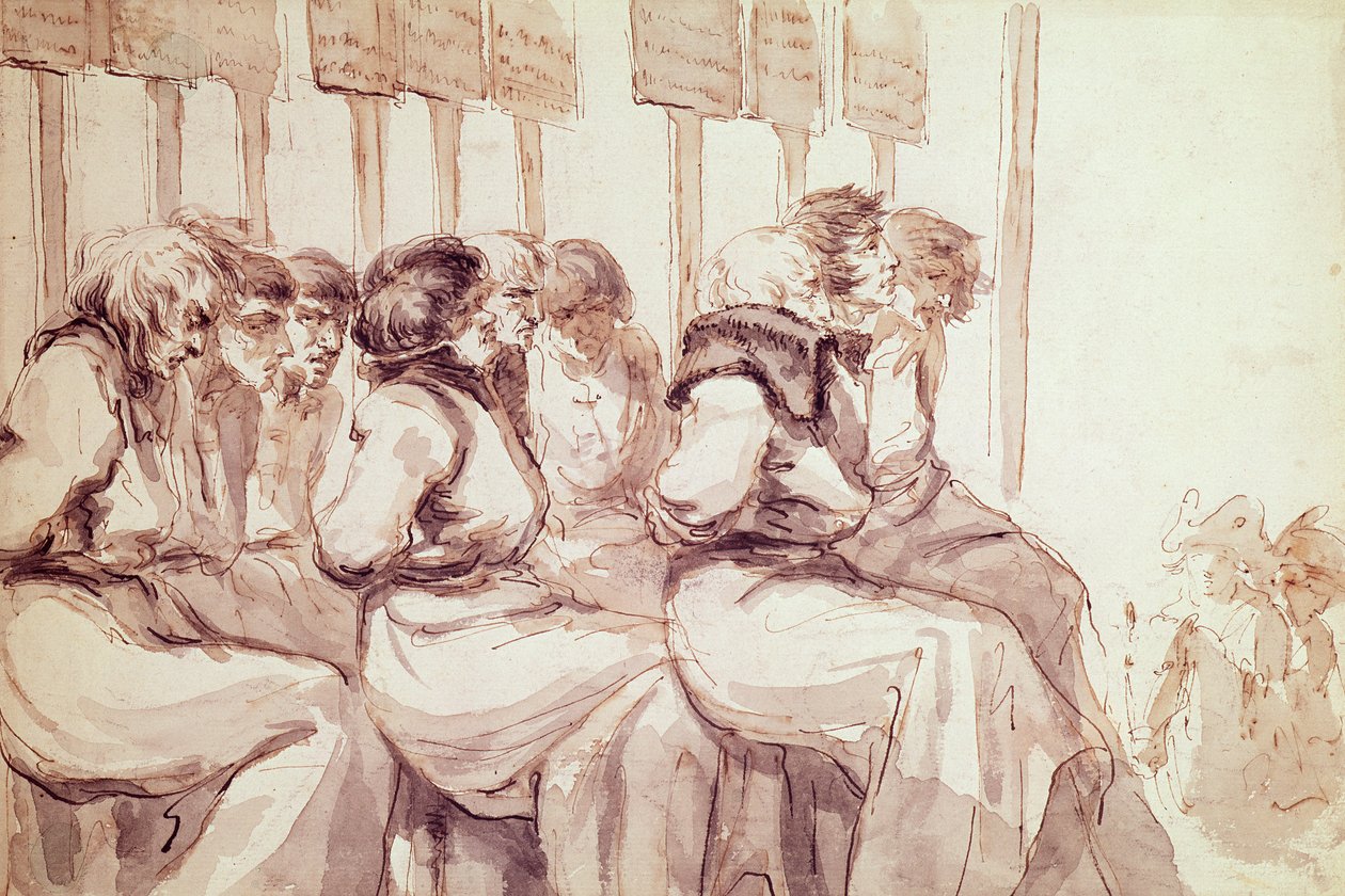A Red Bonnet frakció forradalmi bizottságának tagjai, 18. század vége (toll, tinta és mosás papíron) alkotó: Dominique Vivant Denon