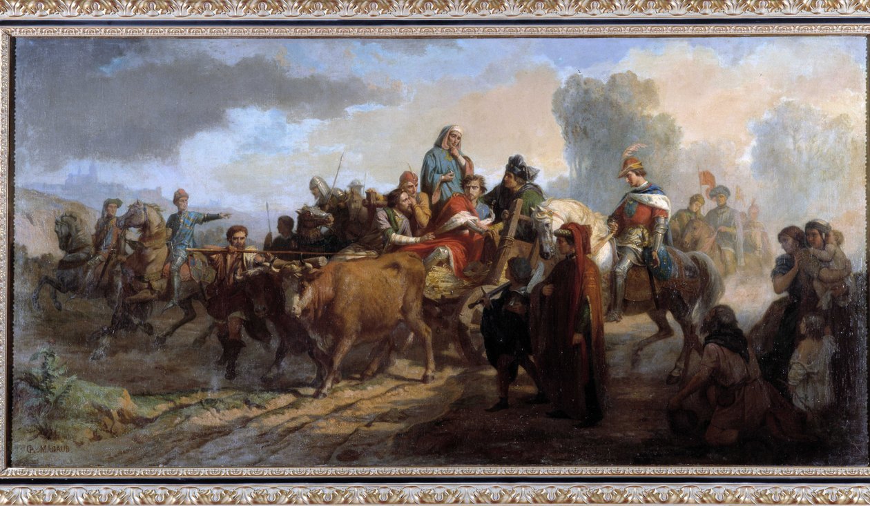 VI. Károly (1368-1422) őrülete. Antoine Dominique Magaud festménye (1817-1899) Olaj, vászon cm 111x221 Gyűjtemény P. Dumon kötelező megemlítés: Collection fondation regards de provence Marseille alkotó: Dominique Magaud