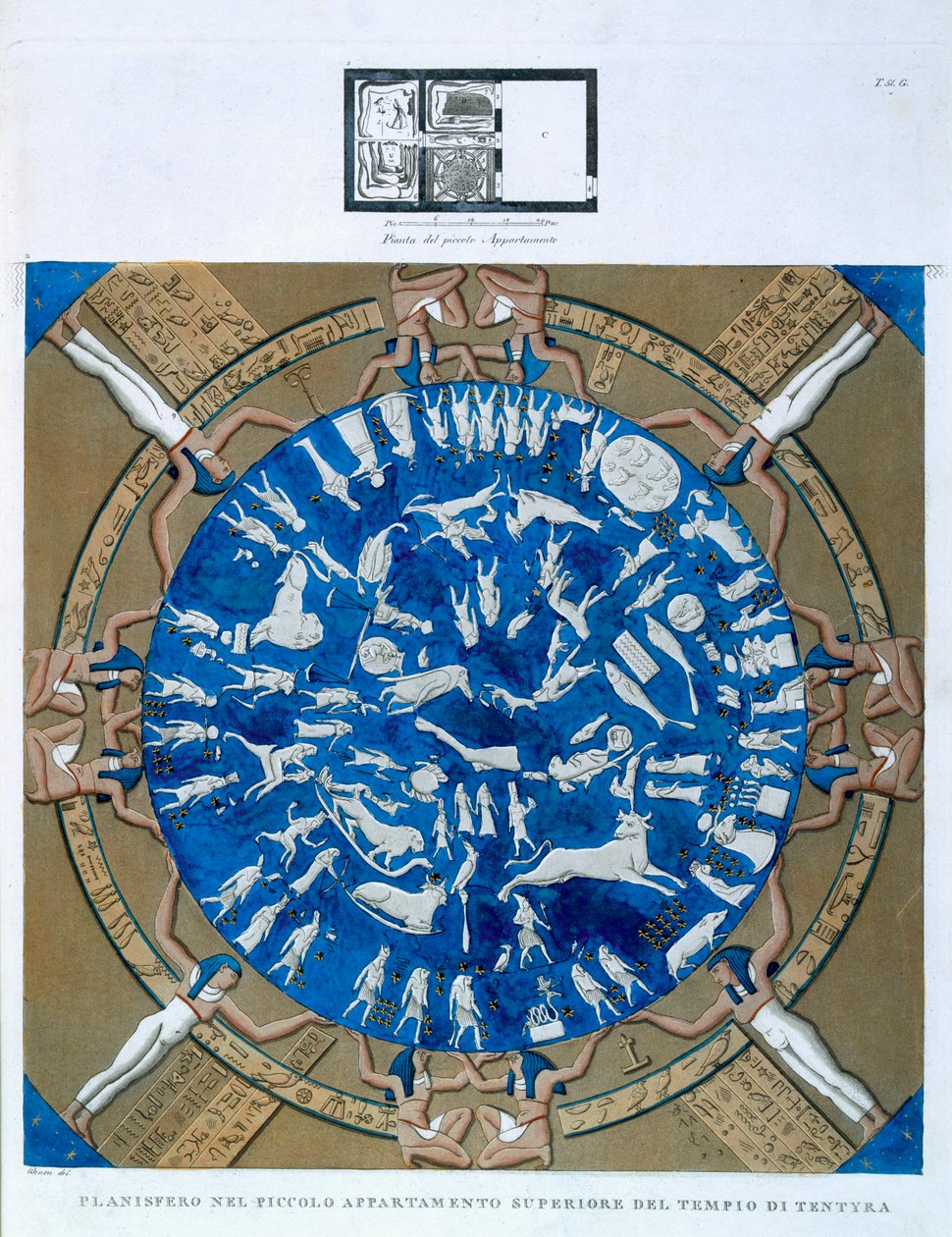 A denderai állatöv asztrológiai planiszférája a Hathor-templom kápolnájának mennyezetéről, Dendera, Egyiptom 1802 körül alkotó: Dominique Vivant Denon