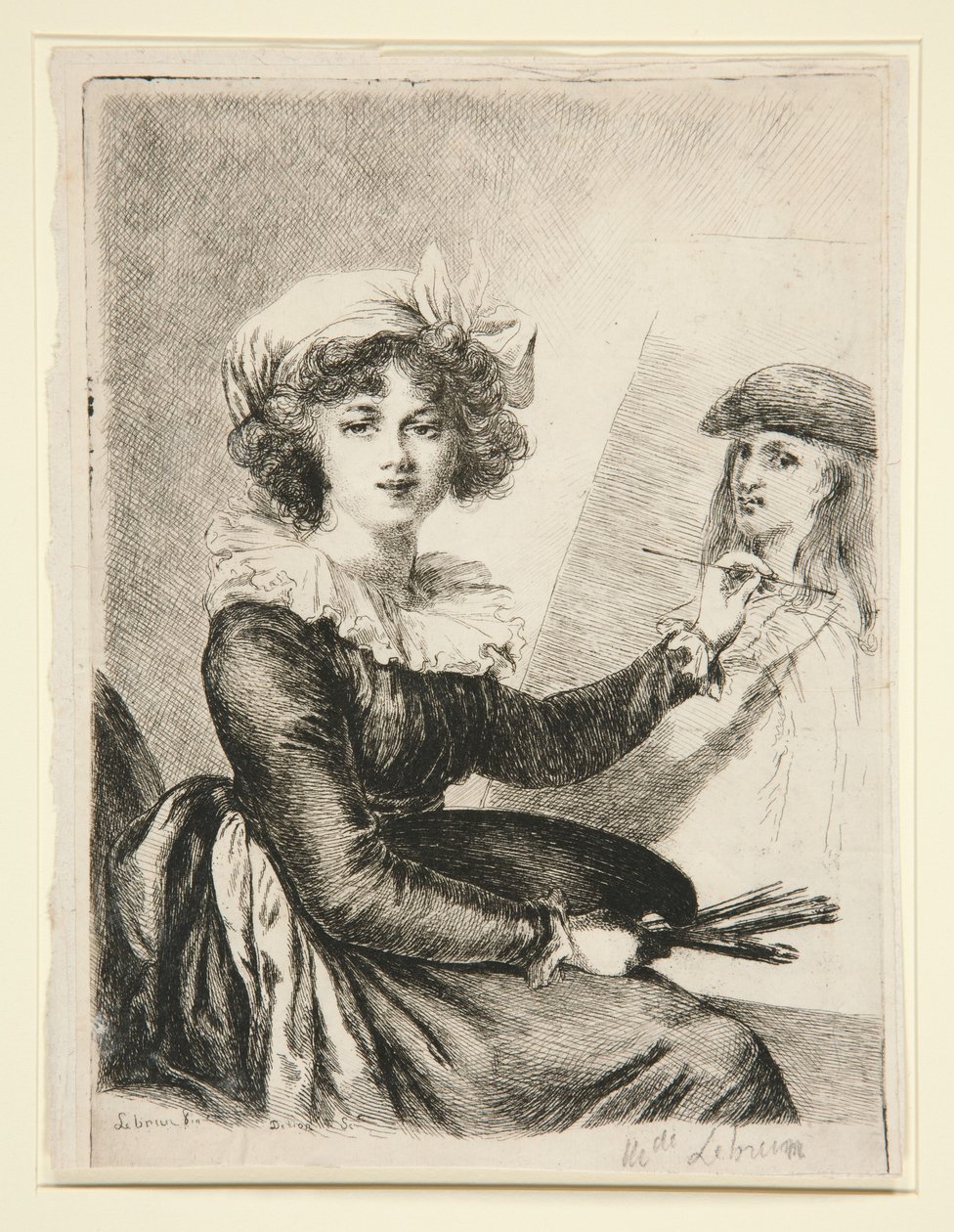 Louise-Elisabeth Vigée-Lebrun, (Mlle Lebrun), az Uffiziben található 1790-es önarckép nyomán, tükörfordított változatban alkotó: Dominique Vivant Denon