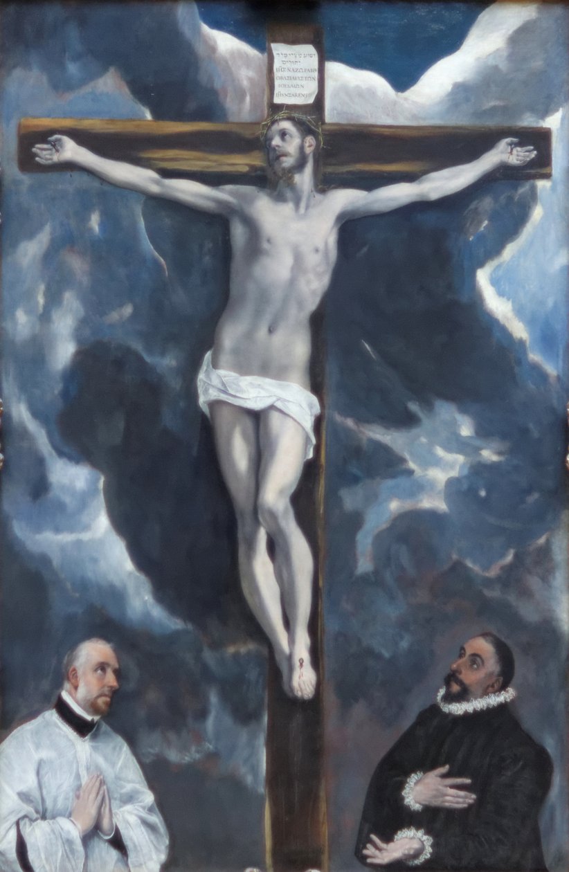 Krisztust a kereszten két adományozó imádja alkotó: El Greco