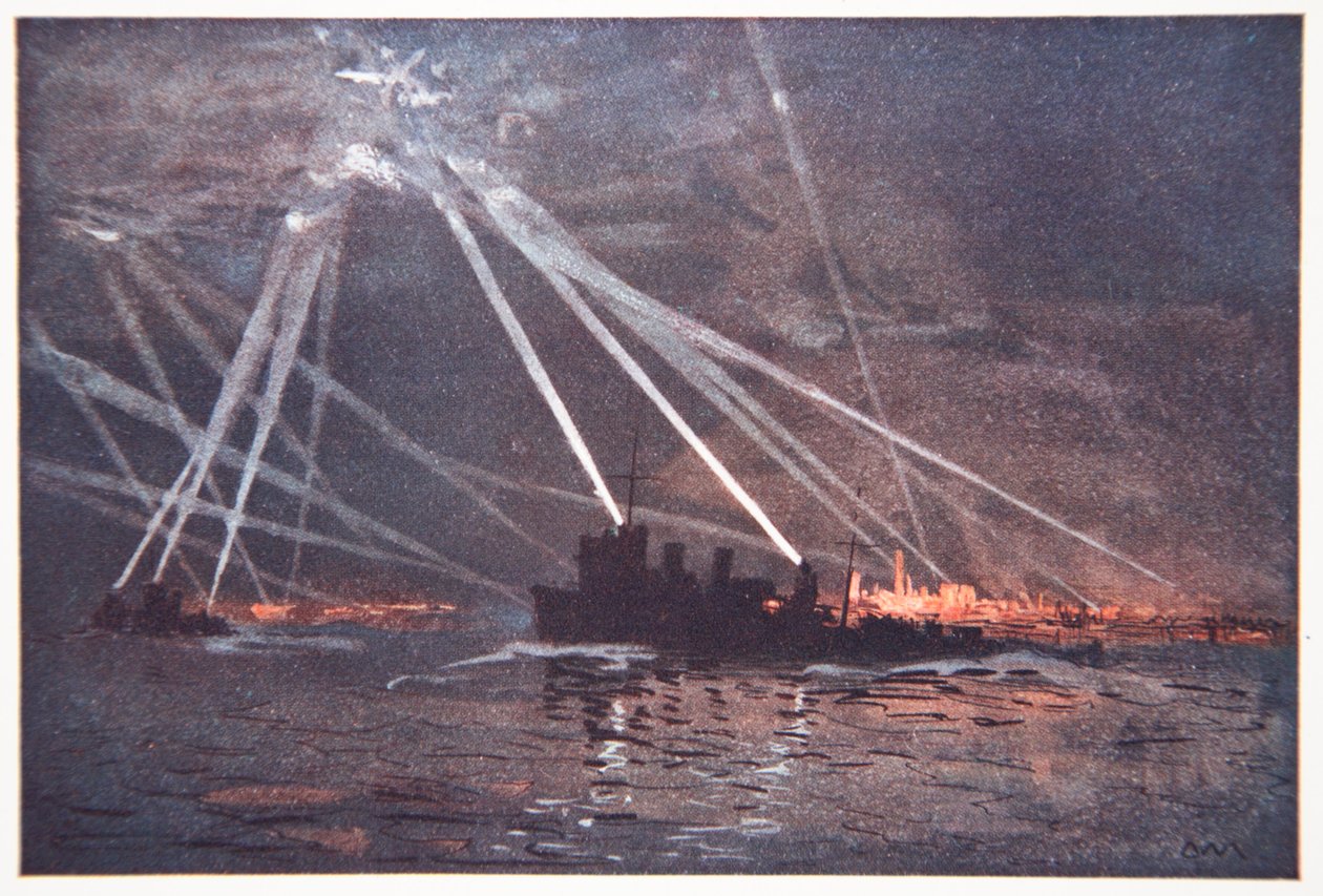 Vér és vas: Légitámadás északon, illusztrációja Gordon S. Maxwell „The Naval Front” című művéből, 1920 alkotó: Donald Maxwell