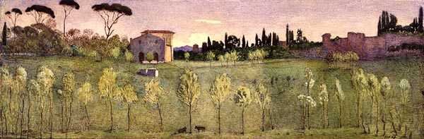 Villa Borghese, Róma (akvarell) alkotó: Donald Andrew Brown