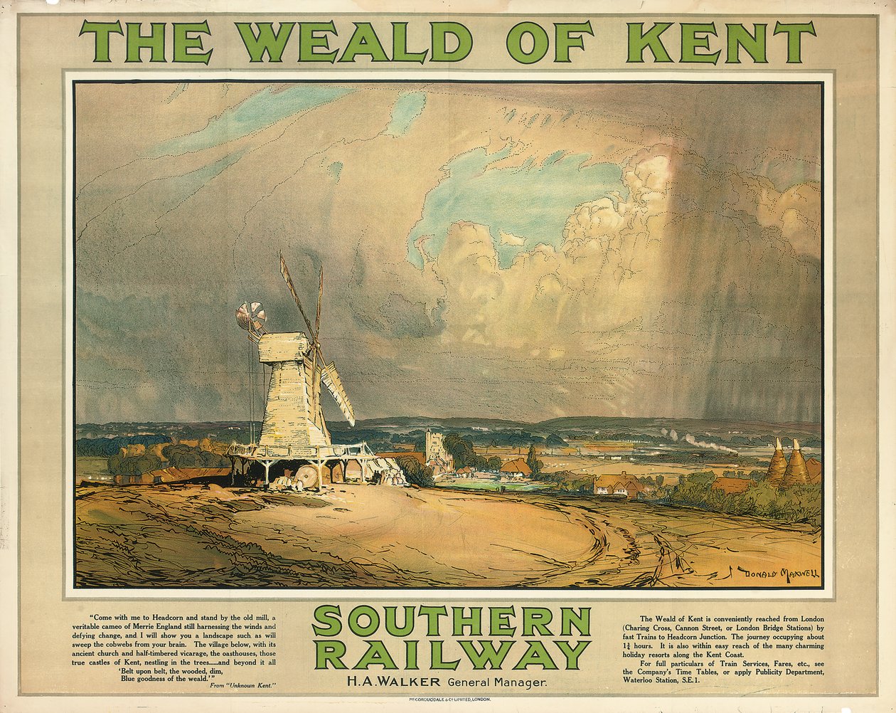 „The Weald of Kent”, a déli vasút reklámplakátja, 1925 körül (színes litográfia) alkotó: Donald Maxwell