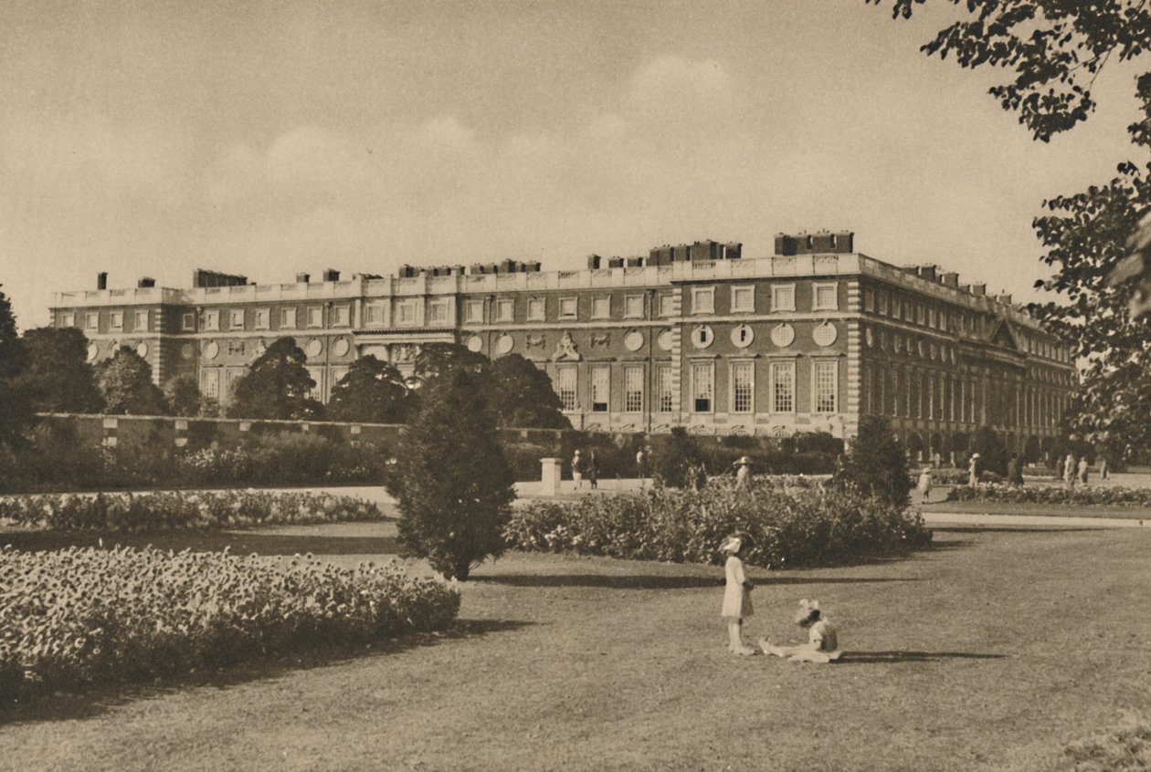 A Hampton Court keleti szárnyát Wren adta hozzá a Cardinals Work helyszínén, 1935. alkotó: Donald McLeish