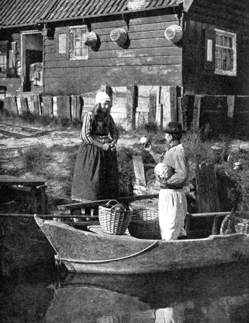 Zöldségbolt, aki árut hoz hajóval, Marken, Hollandia, 1936 alkotó: Donald McLeish