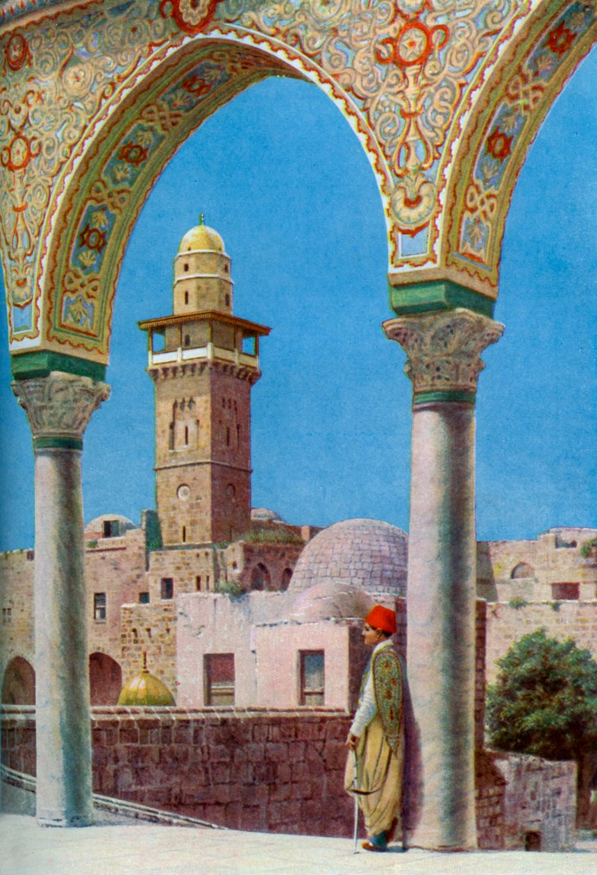 Iszlám minaret a Templom-hegyen, Jeruzsálem, Palesztina, 1930-as évek alkotó: Donald McLeish