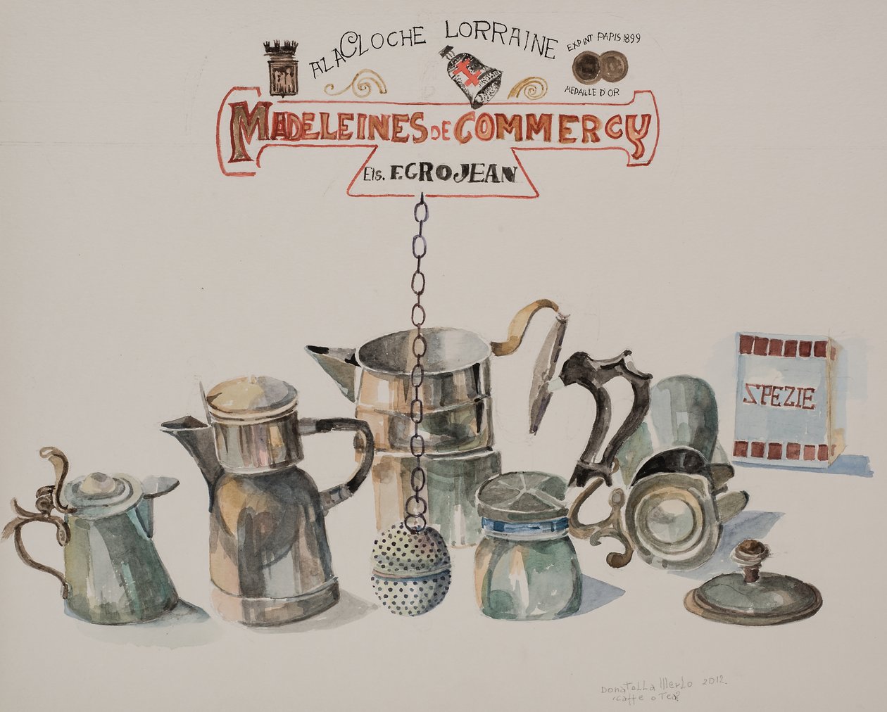 Kávé vagy tea, 2012 (akvarell, papír) alkotó: Donatella Merlo