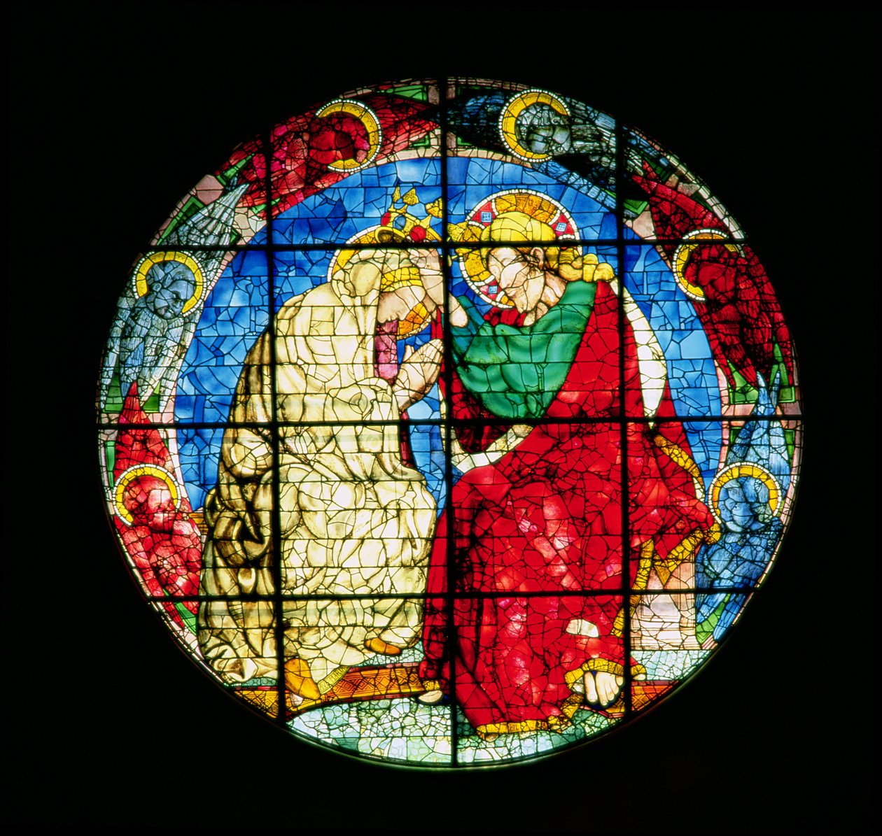Szűz koronázását ábrázoló Oculus, 1438 (festett üveg) alkotó: Donatello