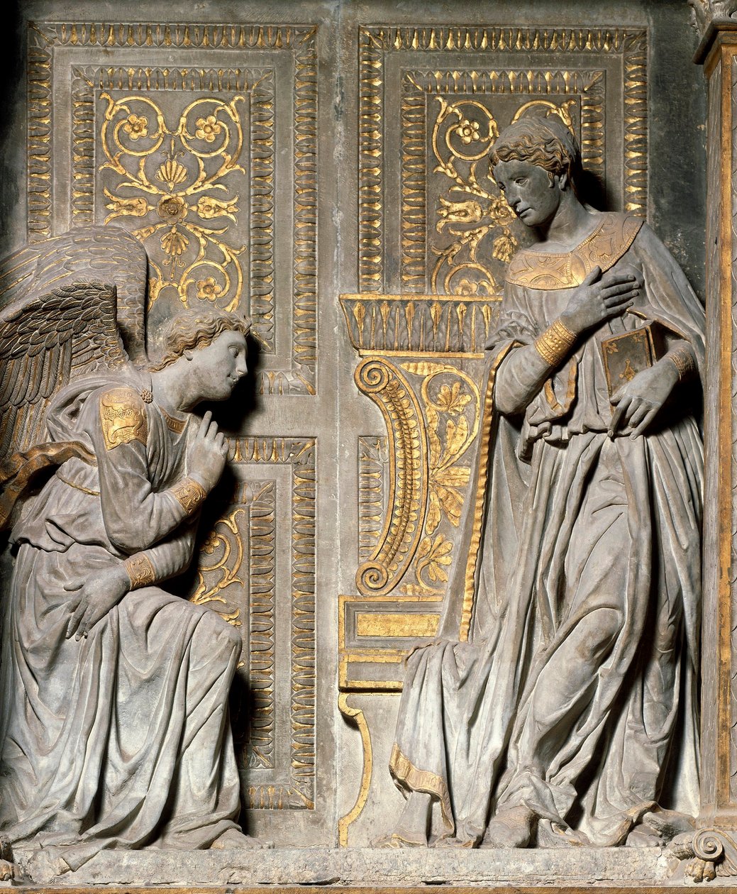 Angyali üdvözlet Donato de Bardi dit Donatello magas domborműve (kb. 1386-1466) 1435 Santa Croce templom. Firenze alkotó: Donatello