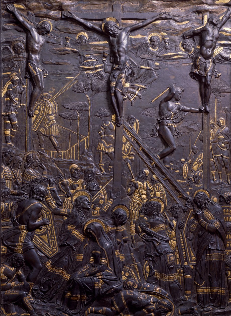 Krisztus keresztre feszítése, kb. 1465, Donatello (kb. 1386-1466), damasztált bronz dombormű, 93x70 cm. Olaszország alkotó: Donatello