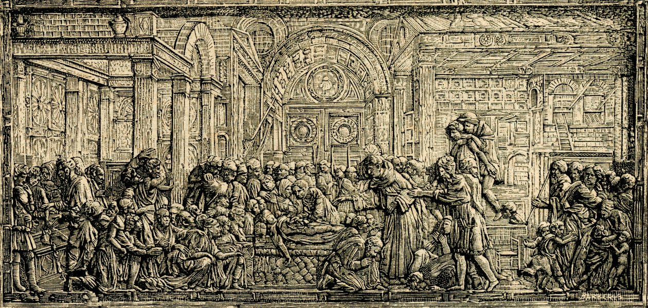 A fösvény ember szívének csodája, Szent Antal oltár, Donatello bronz domborműve, Páduai Szent Antal bazilika, Padova, Veneto, Olaszország, fametszet a Le cento citta d