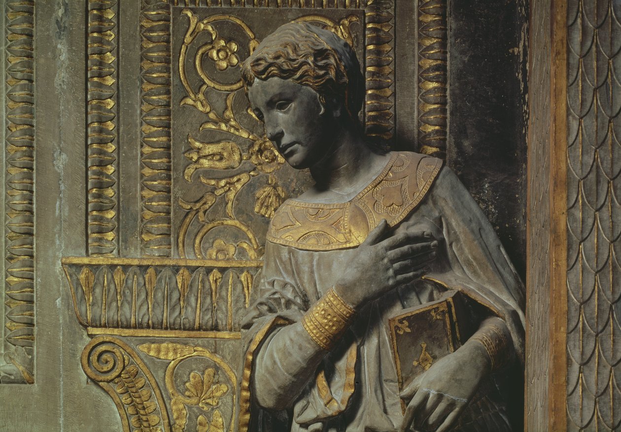 A Cavalcanti Angyali üdvözlet: Donatello Szűzanya részlete 1386-1466 c.1435 aranyozott mészkő alkotó: Donatello