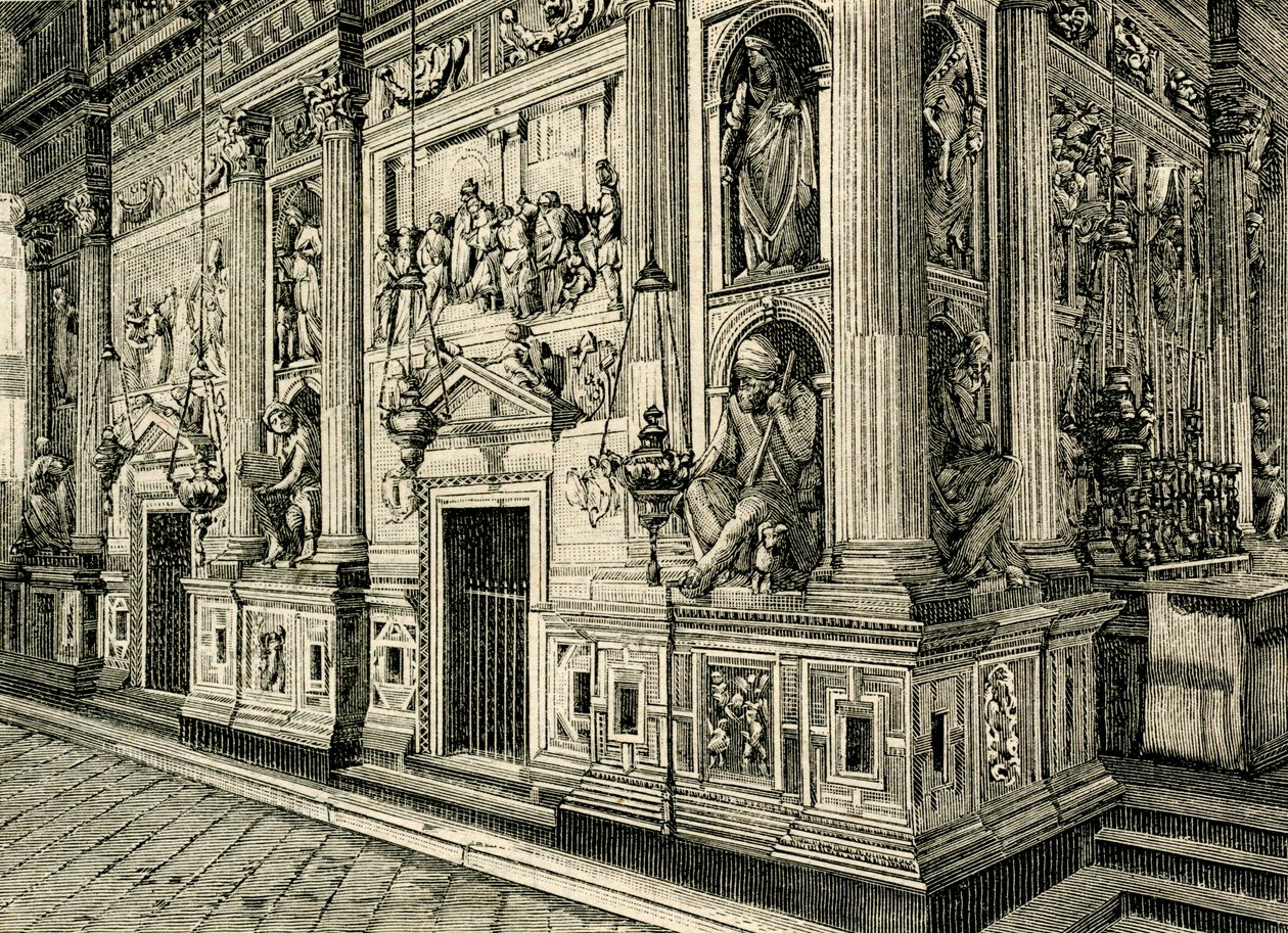 A Szent Ház márványképernyője, tervezett: Donato Bramante (1444-1514), a Szent Ház szentélye, Loreto, Marche, Olaszország alkotó: Donato Bramante