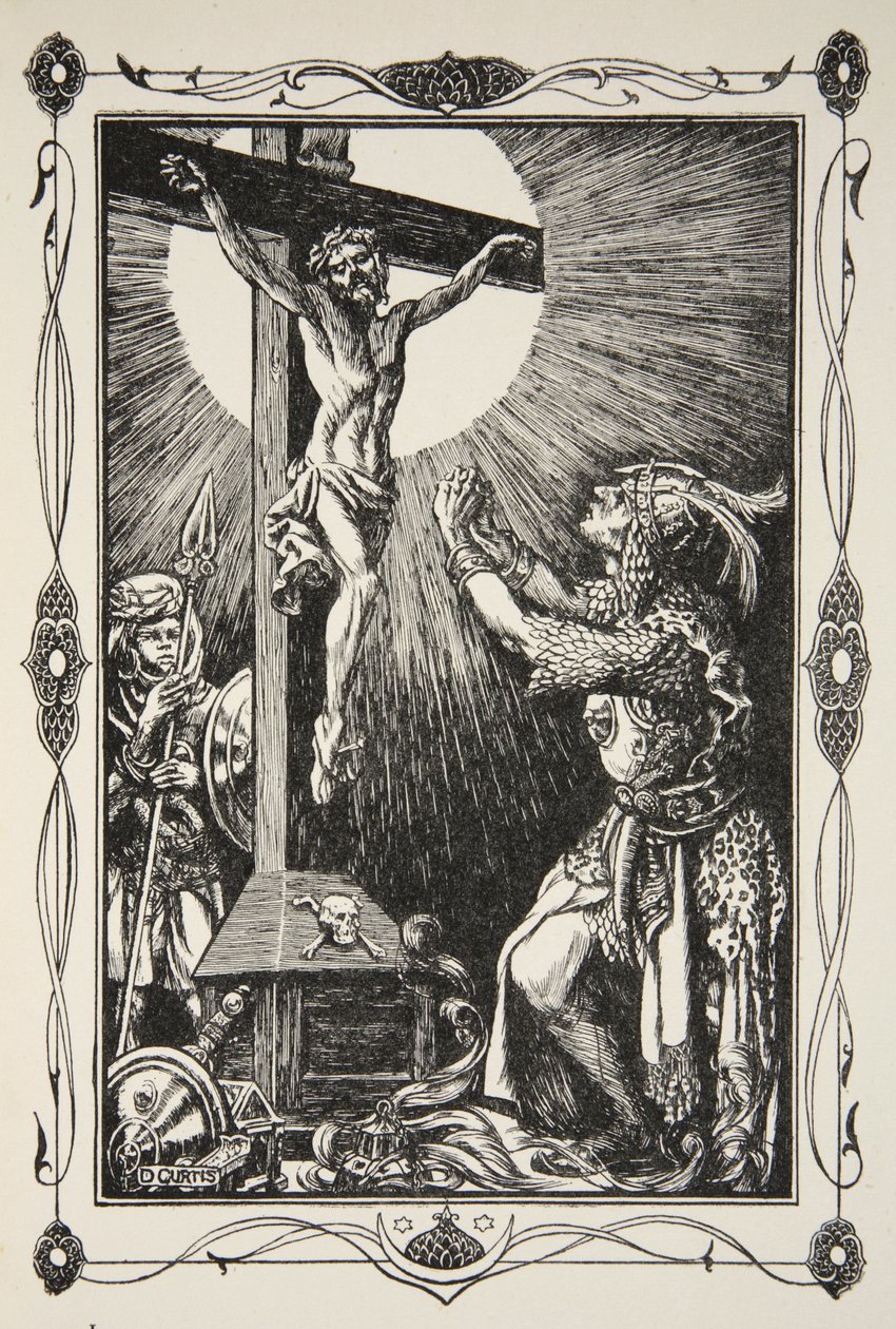 Sir Palamides megtérése, Beatrice Clay „Artúr király és a kerekasztal történetei” illusztrációja, 1. kiadás, 1905 alkotó: Dora Curtis