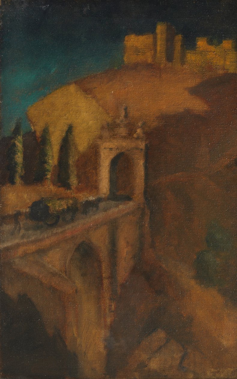 Hegyi táj híddal (verso), 1910 körül (olaj, vászon) alkotó: Dora (attr. to) Carrington