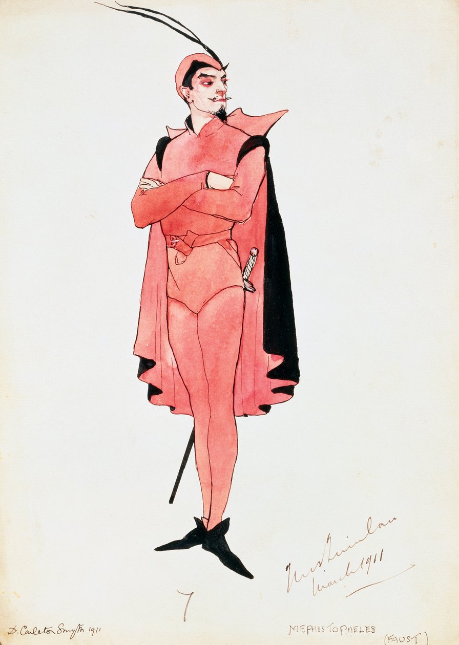 Charles Gounod Mephistopheles in Faust jelmeze, Carleton Smyth vázlata, 1911-es előadásra, XX. alkotó: Dorothy Carleton Smyth