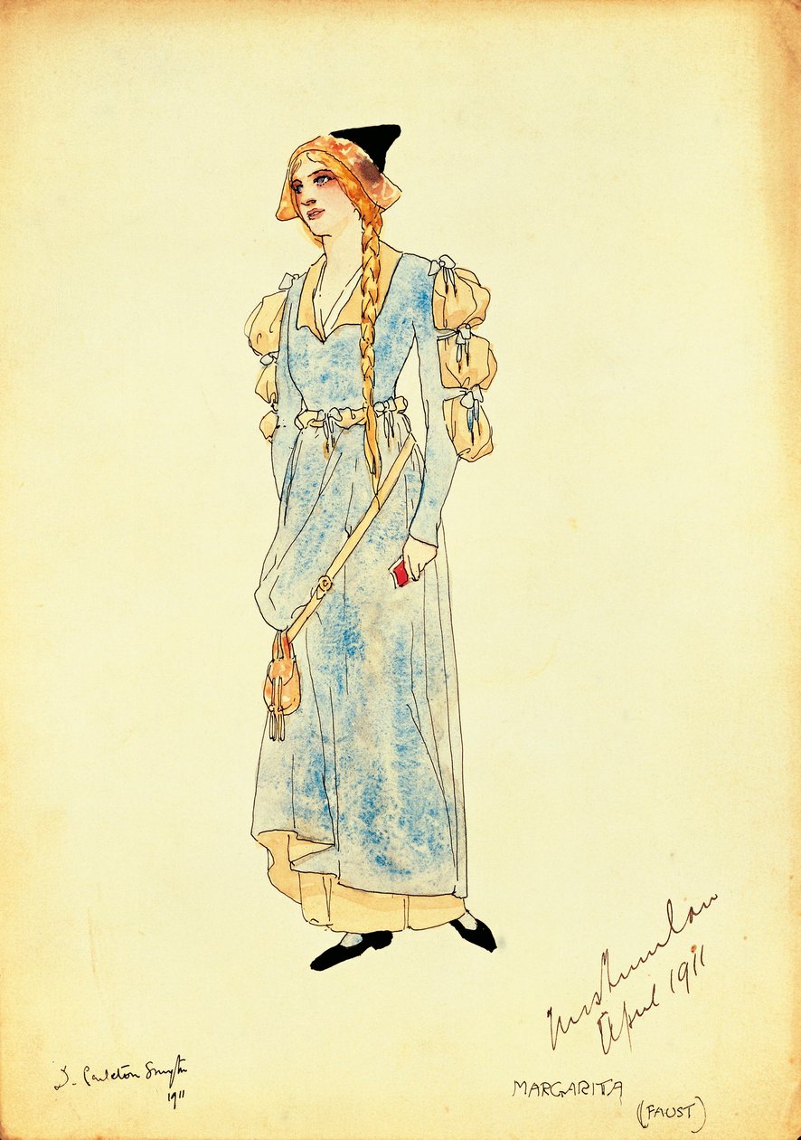Jelmezvázlat Marguerite számára a Faust című előadáshoz, Carleton Smyth alkotó: Dorothy Carleton Smyth