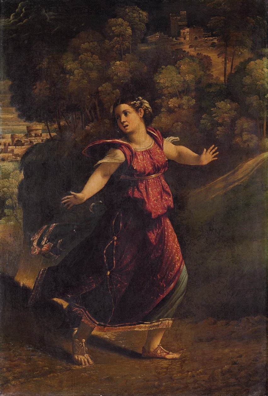 Egy erdős ösvényen menekülő nő, 1520 körül alkotó: Dosso Dossi
