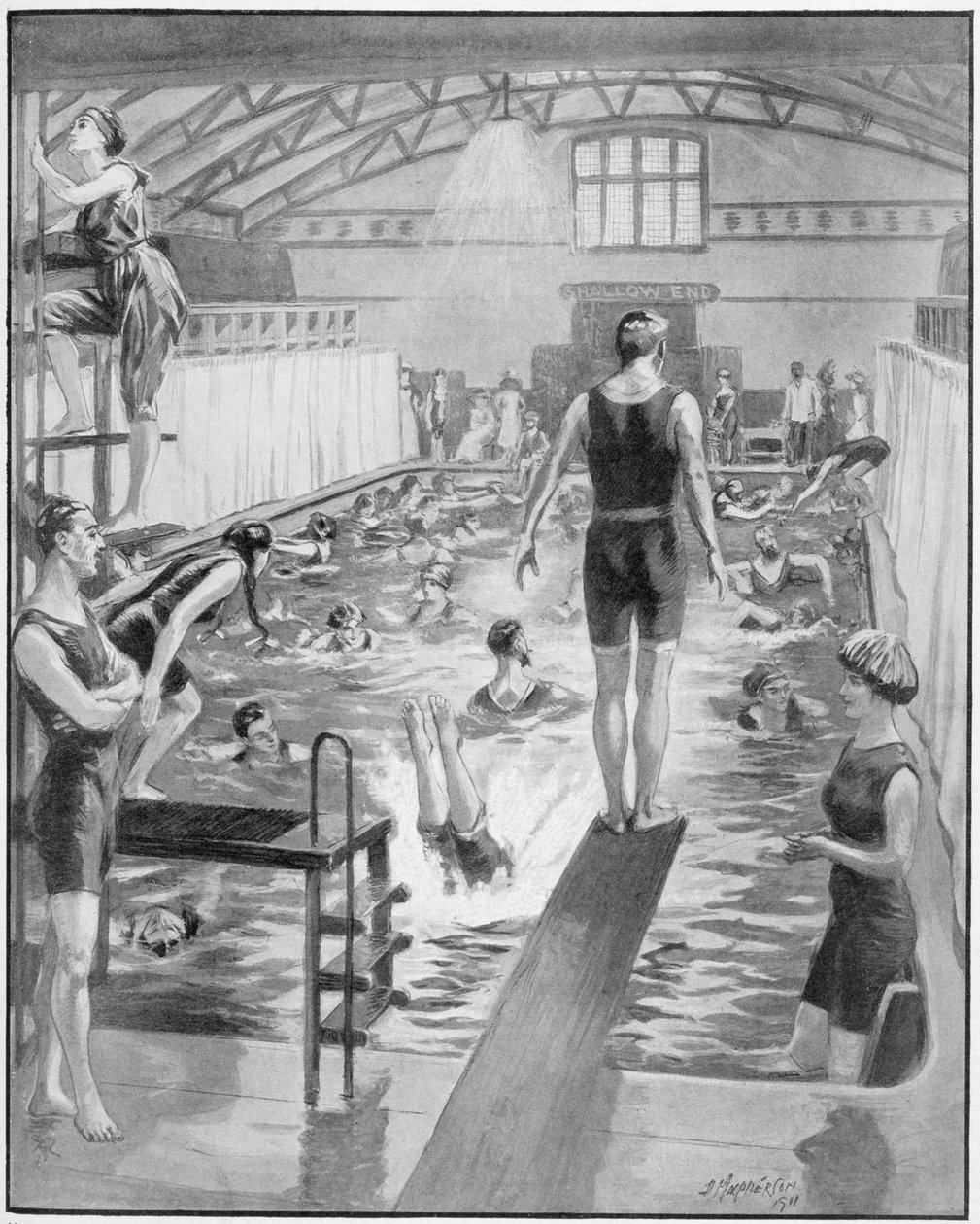„A vegyes fürdőzés népszerűsége Londonban”, illusztráció a „The Graphic”-ban alkotó: Douglas (after) Macpherson