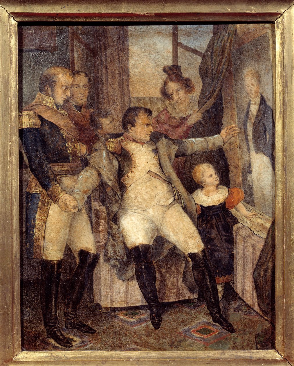 Portrait of Napoleon I (1769-1821) in front of the portrait of his son the King of Rome Napoleon II (1811-1832) offered by his companions in exile on the island of Saint Helene Peinture de Dubreuil (1799-1850)   1413669   hu       hungarian Successfully Tr alkotó: Dubreuil