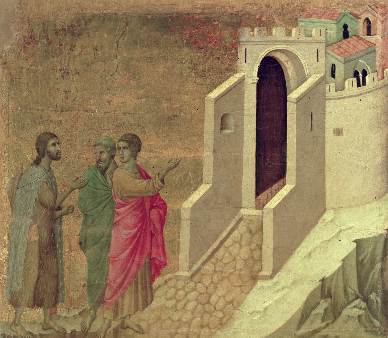 Maesta: Krisztus megjelenik az emmausi úton, 1308-11 alkotó: Duccio di Buoninsegna