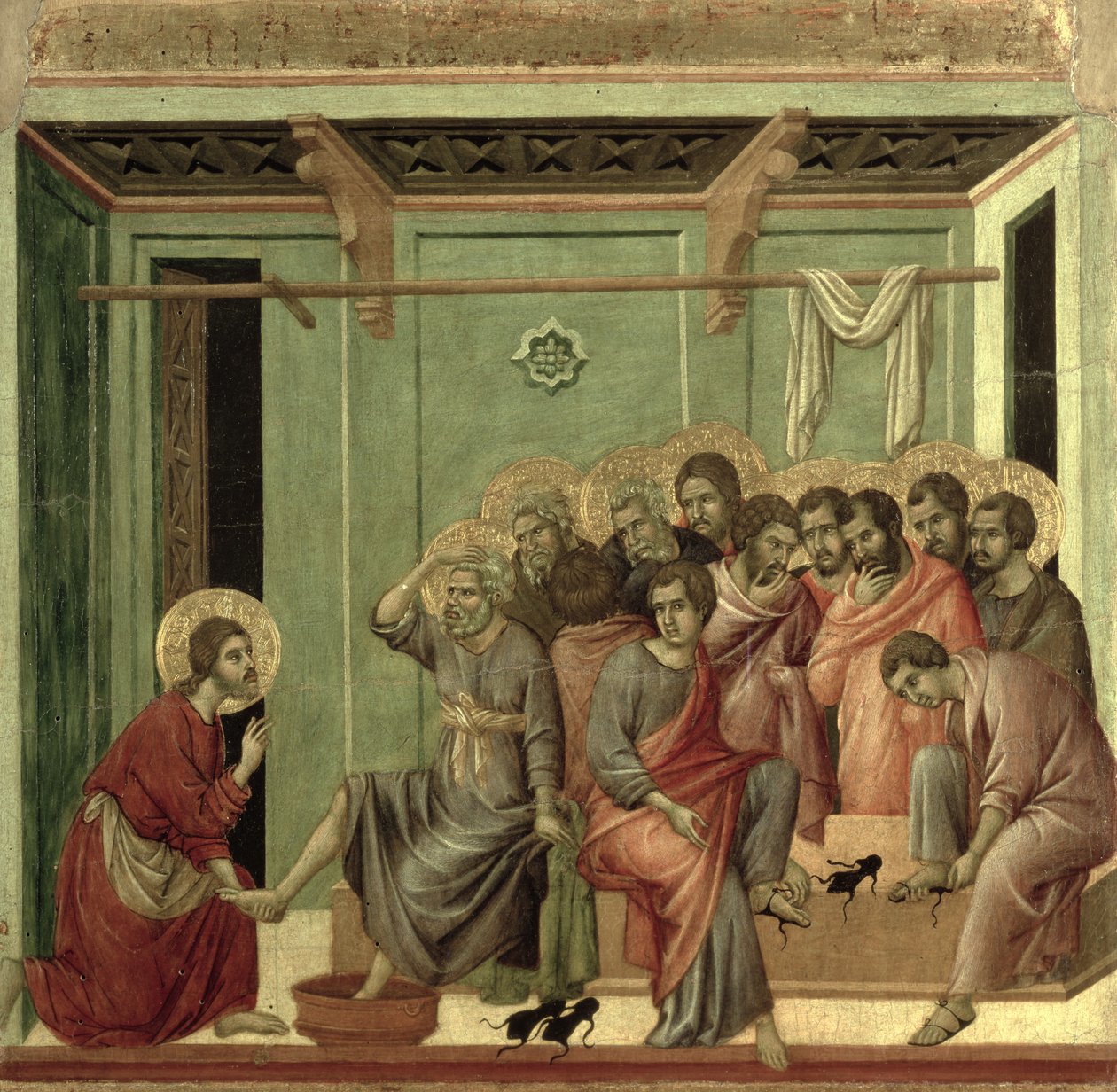 Maesta: Krisztus mossa a tanítványok lábát, 1308-11 alkotó: Duccio di Buoninsegna