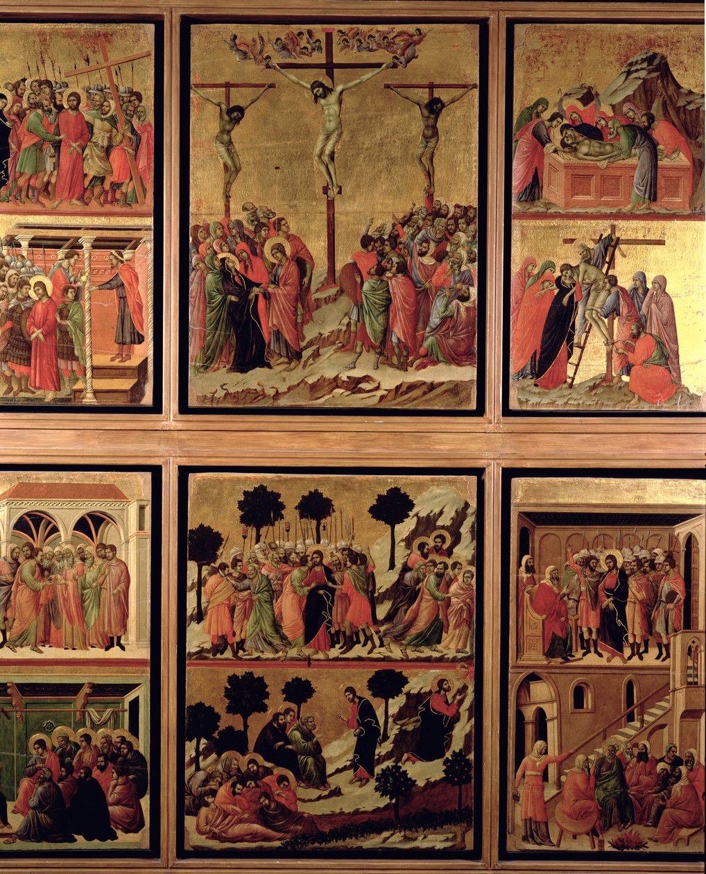 Maesta: tizenegy jelenet a Passióból, 1308-11 (tempera a panelen) (55438 hátoldala) alkotó: Duccio di Buoninsegna