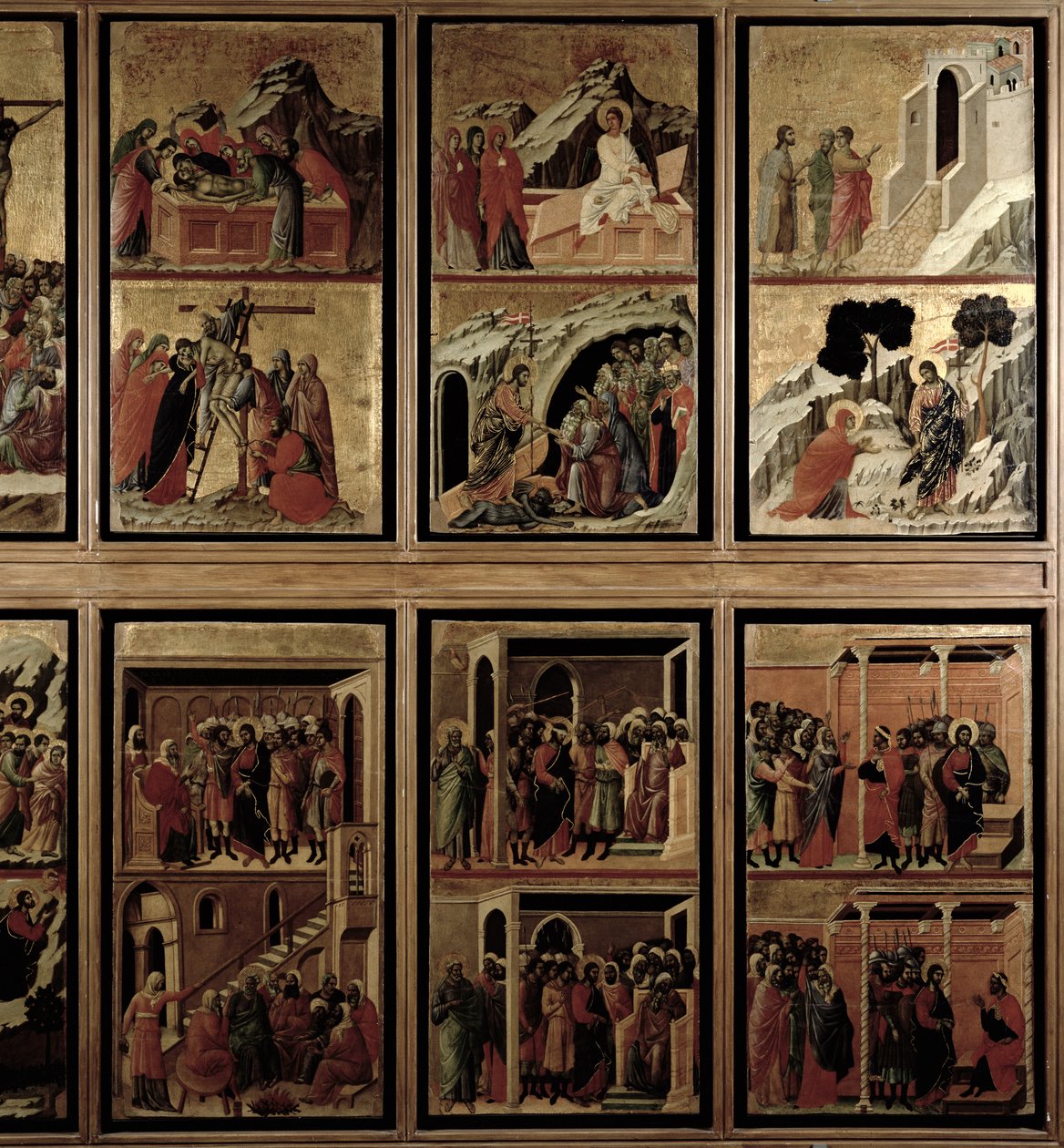 Maesta: tizenegy jelenet a Passióból, 1308-11 (tempera a panelen) (55438 hátoldala) alkotó: Duccio di Buoninsegna