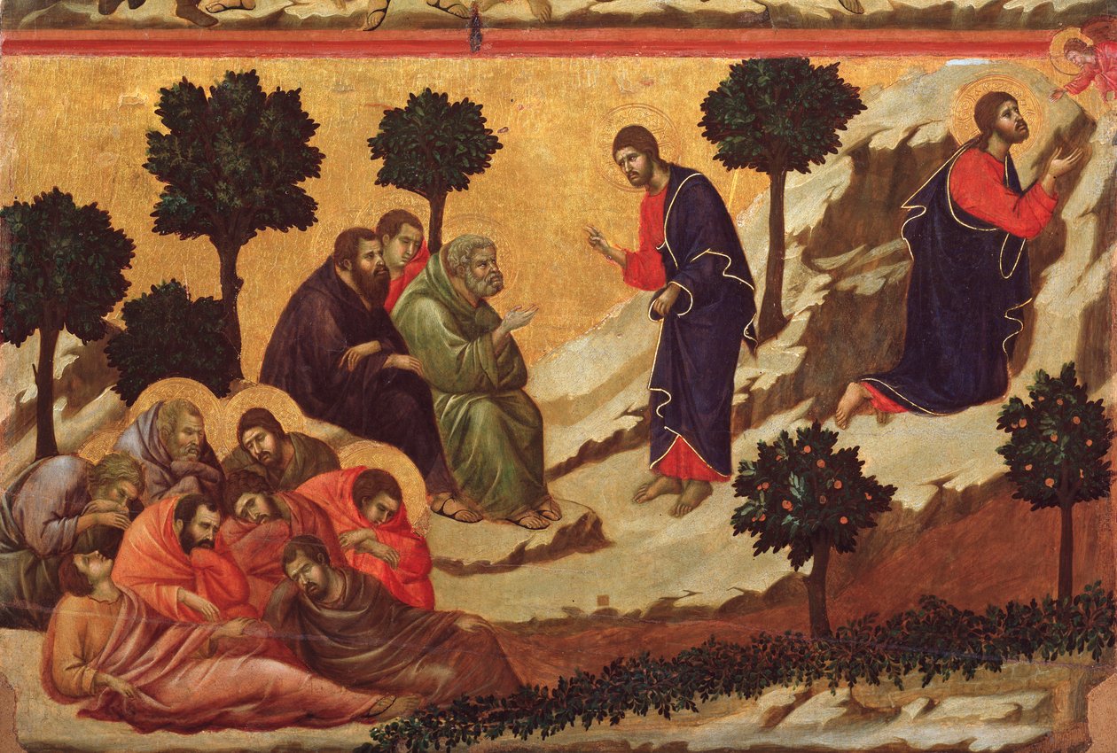 Agónia a kertben. Maesta oltárkép (tempera fán alkotó: Duccio di Buoninsegna