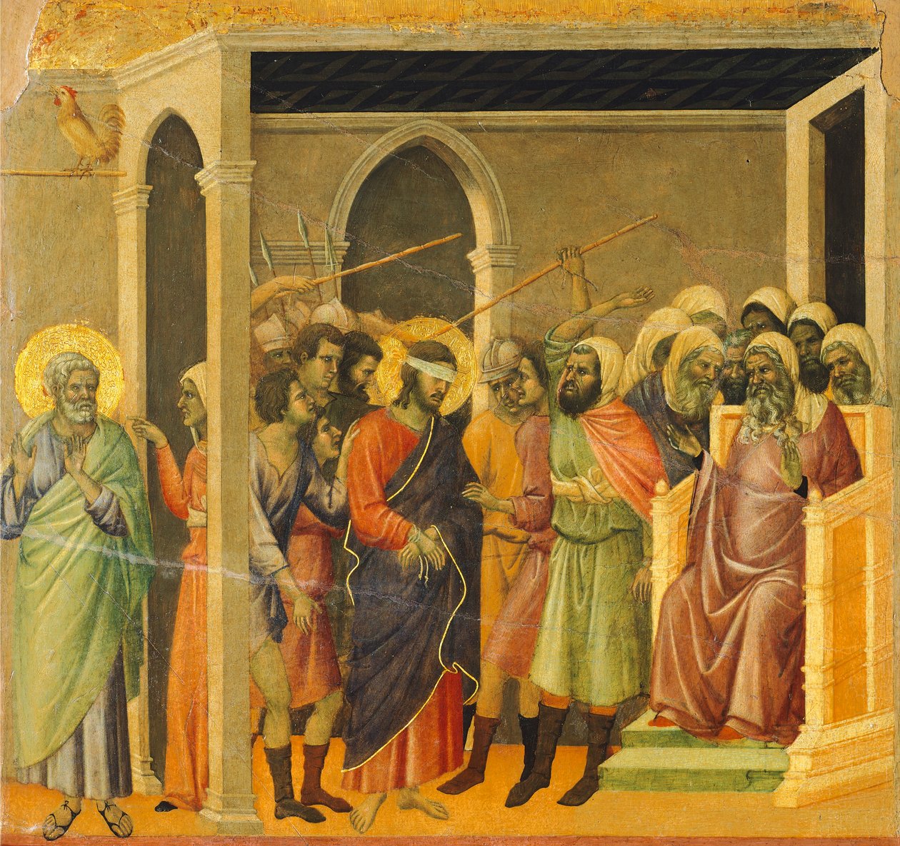Krisztus gúnyolódott, részlet, a Maestà recto alkotó: Duccio di Buoninsegna