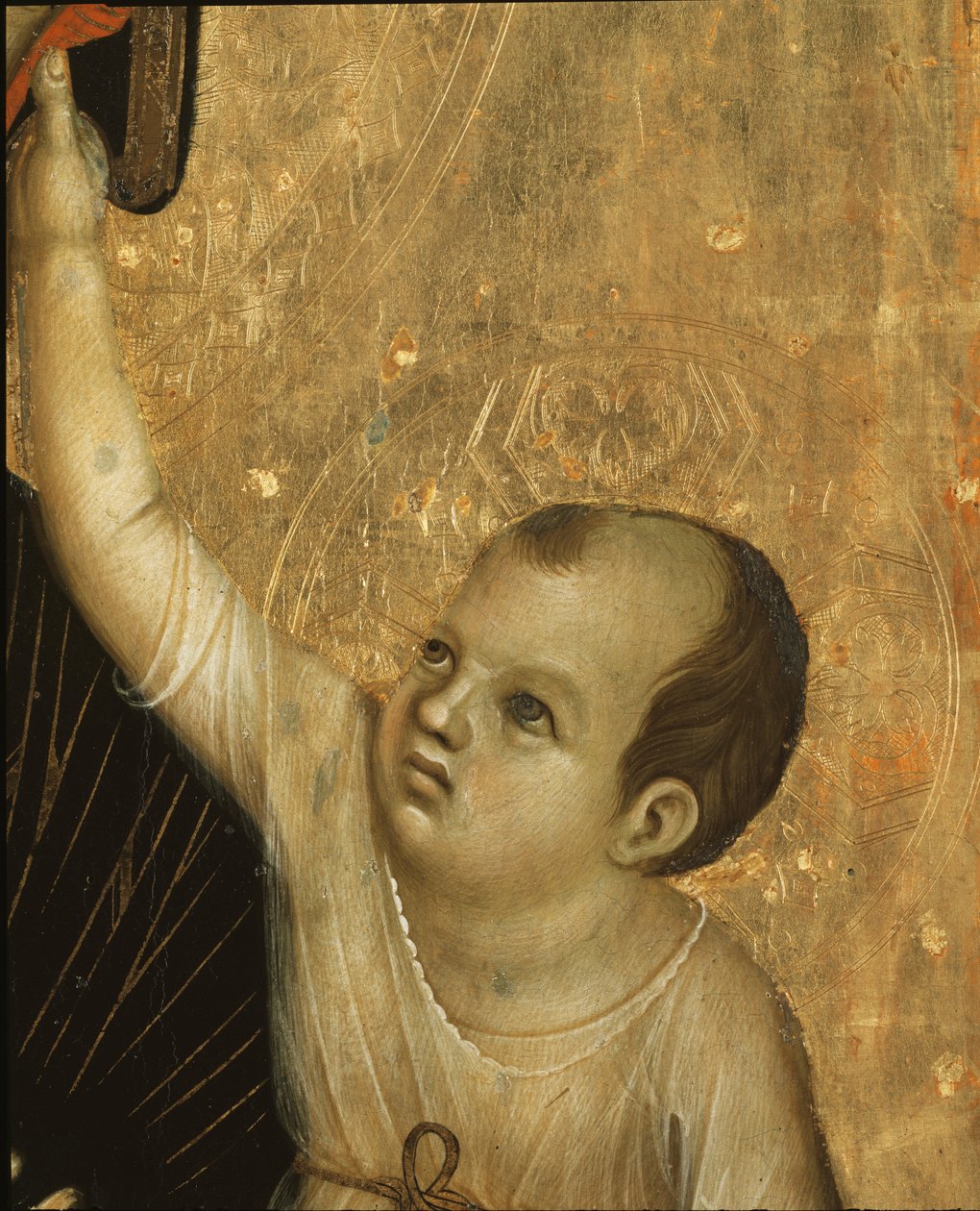 Crevole Madonna: A gyermek részlete – tempera és arany a panelen alkotó: Duccio di Buoninsegna