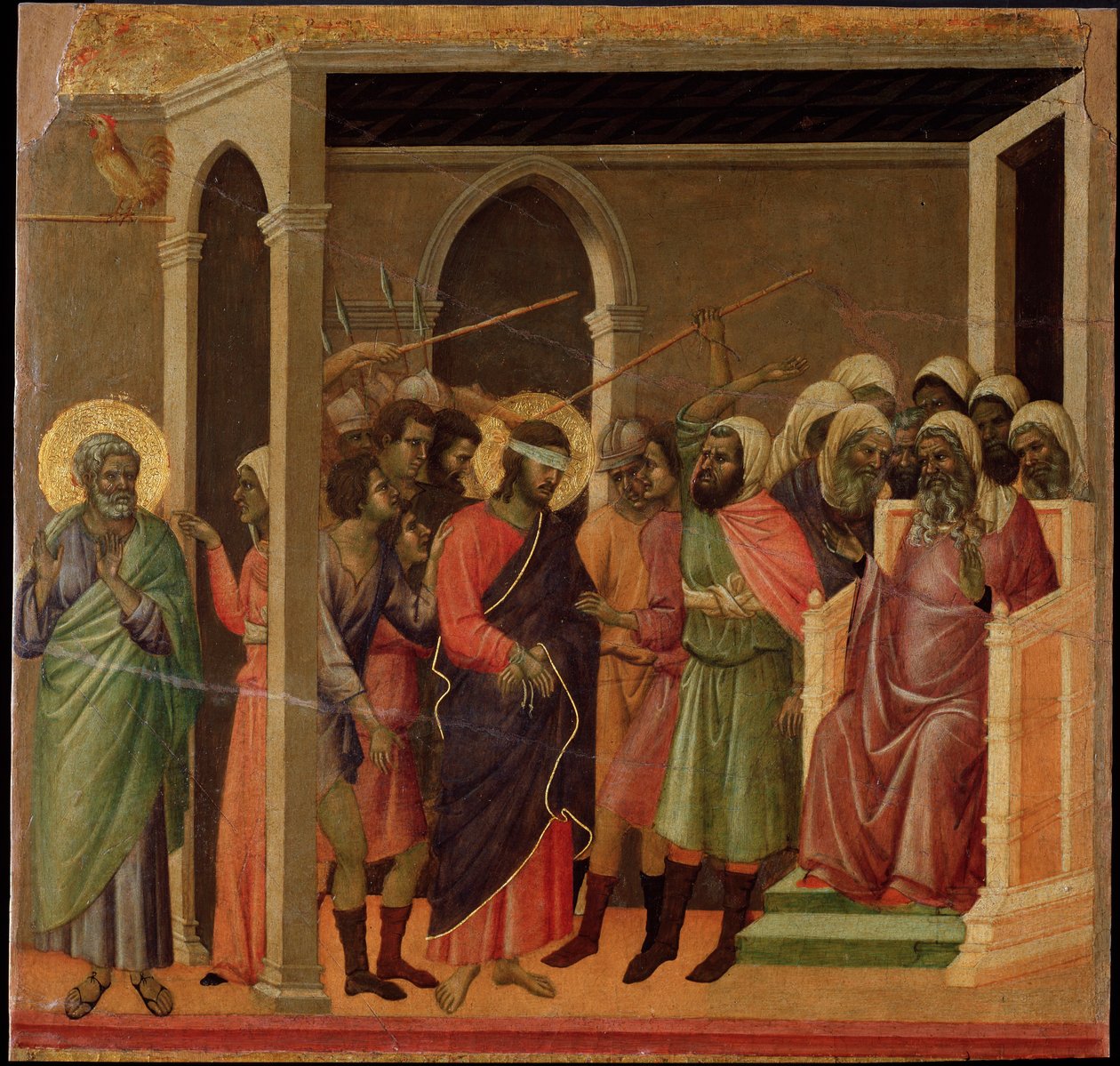 Jézus megvetette. Maesta oltárkép (tempera és arany fán alkotó: Duccio di Buoninsegna