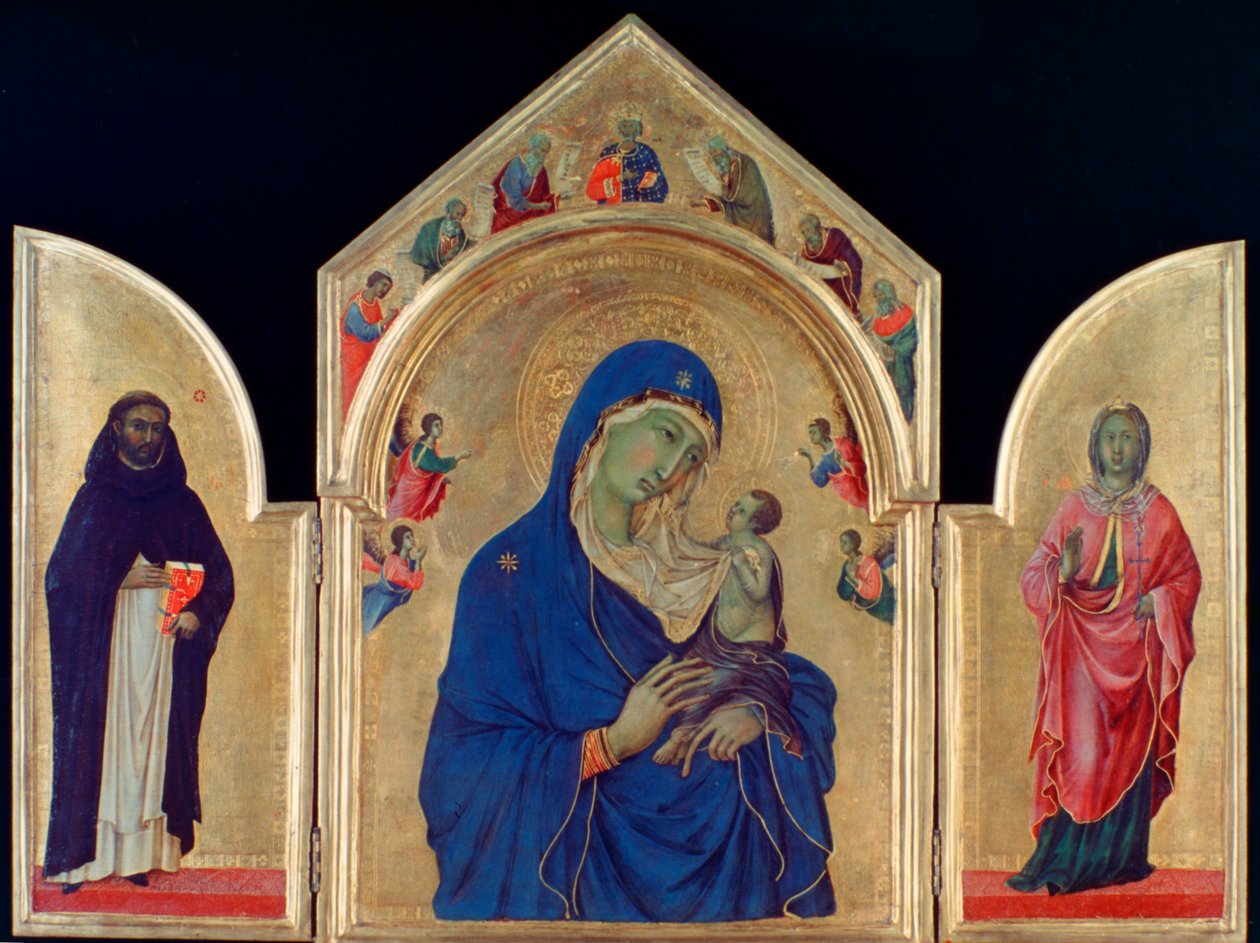 Madonna és gyermek Szent Domonkossal és Szent Aureával, c1315 alkotó: Duccio di Buoninsegna