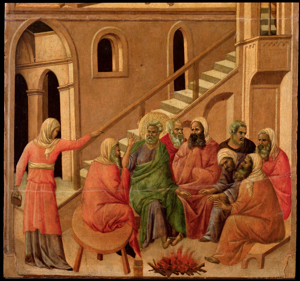 Péter tagadása. Maesta oltárkép (tempera és arany fán alkotó: Duccio di Buoninsegna