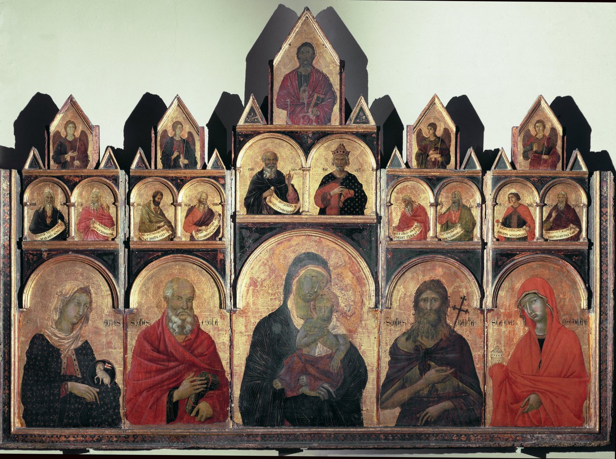 47. számú poliptichon - Szent Ágnese, Szent János szűz gyermekkel, Keresztelő Szent János és Szent Mária Magdolna - tempera a táblán alkotó: Duccio di Buoninsegna