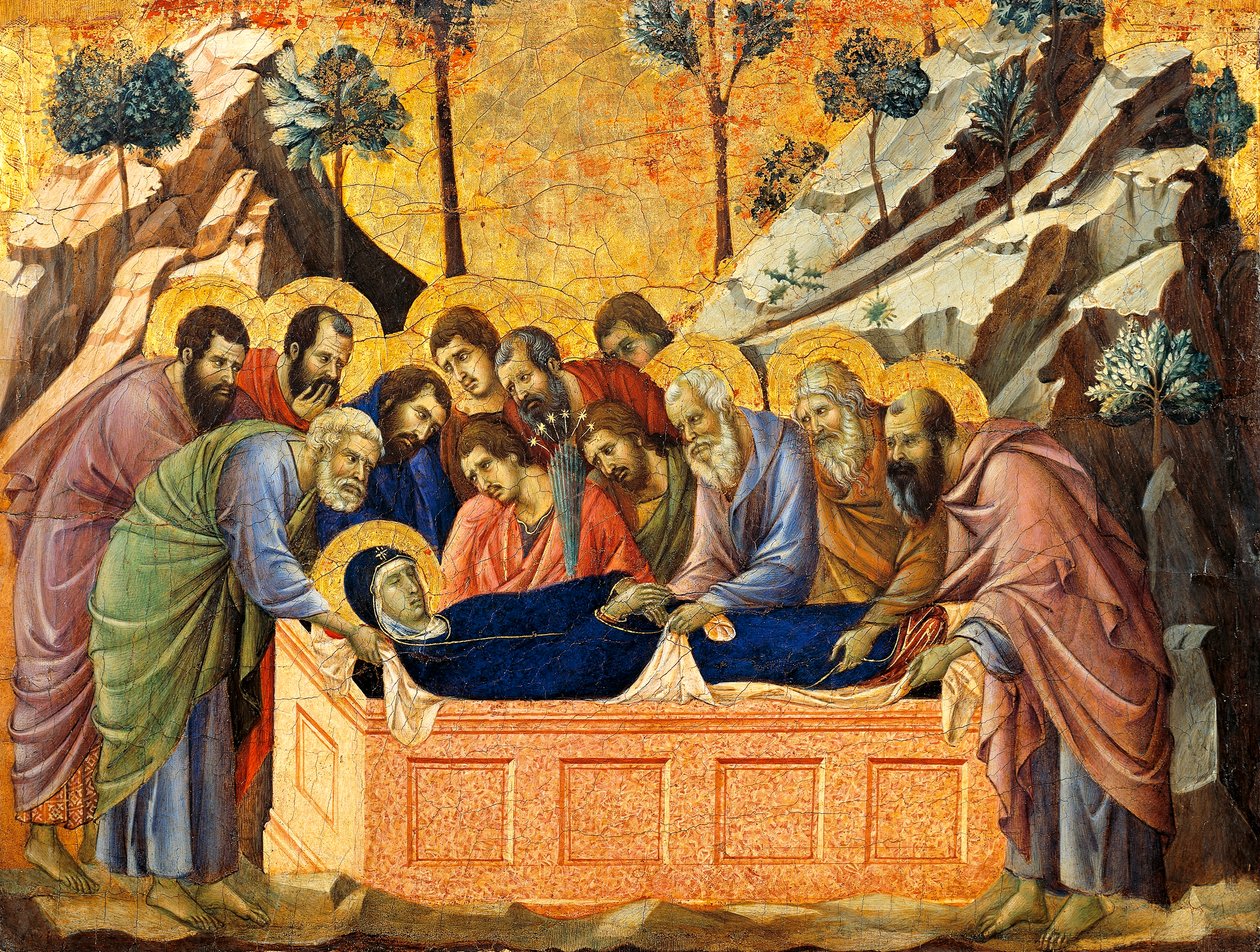 A Szűz temetése, részlet a Duccio Maesta oltárképéből a sienai katedrálisban alkotó: Duccio di Buoninsegna