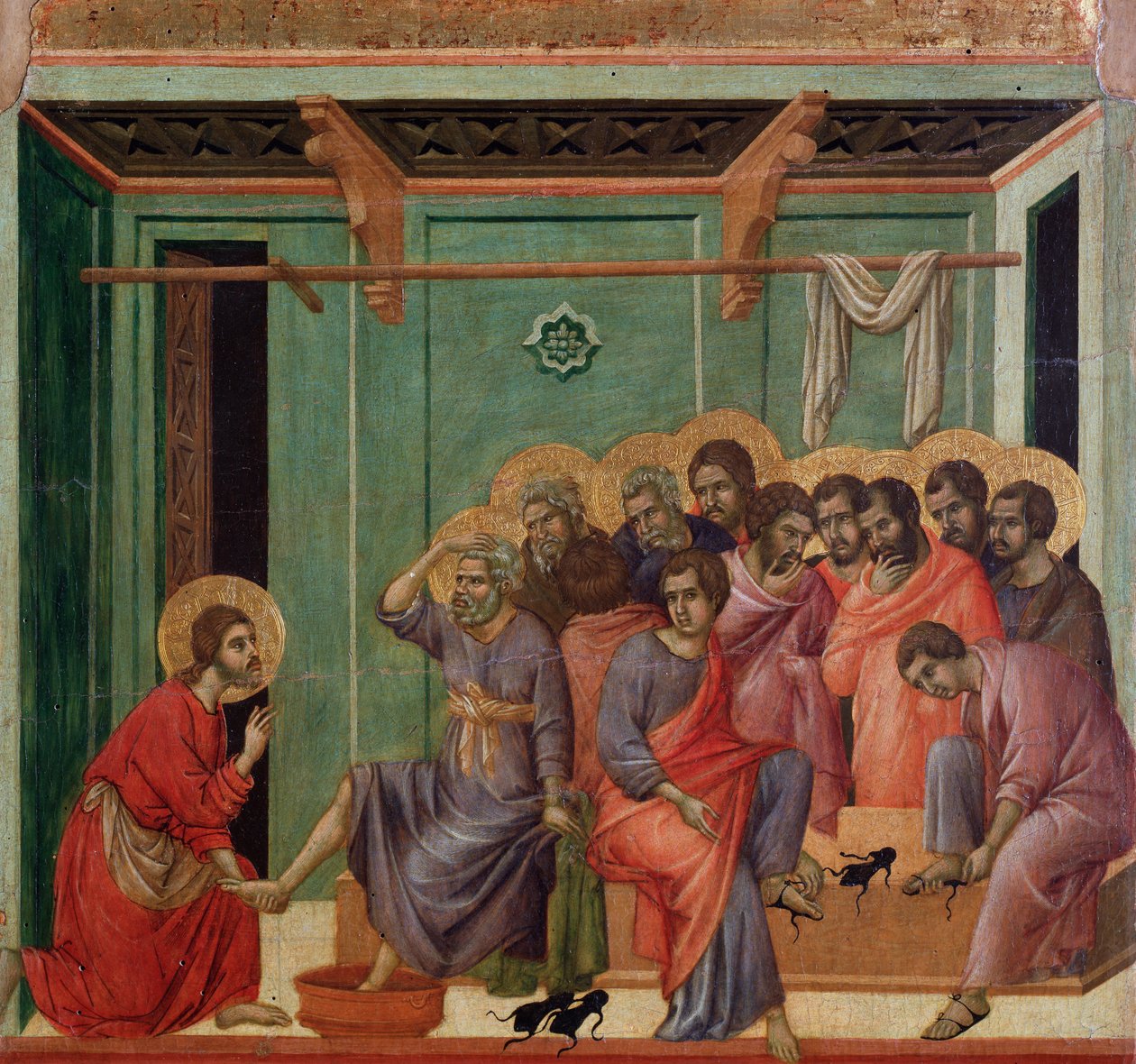 A lábmosás. A Maesta részlete (tempera fán alkotó: Duccio di Buoninsegna