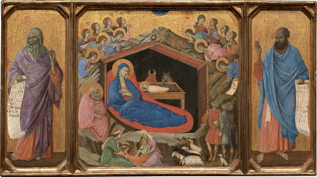 A születés Ézsaiás és Ezékiel prófétákkal, 1308-1311. alkotó: Duccio di Buoninsegna