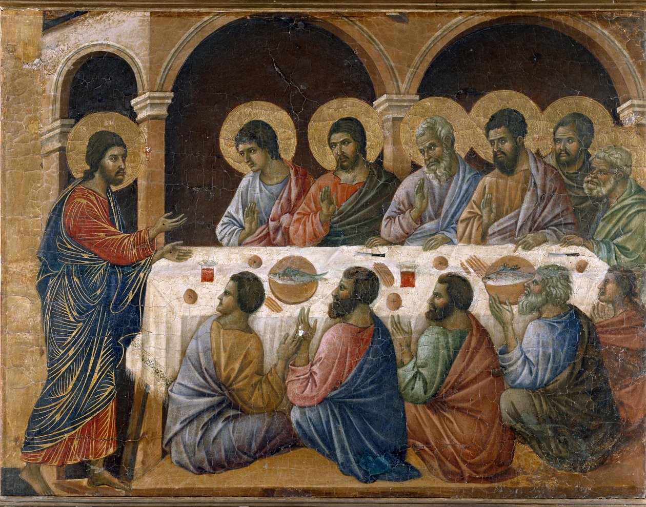 Krisztus szenvedése – Az oltárkép hátulja. Olaj a panelen alkotó: Duccio di Buoninsegna
