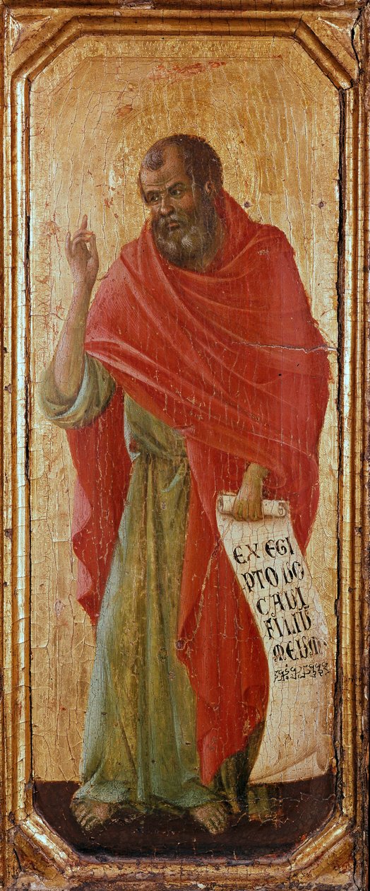 Hosea Detrempe próféta fán, Duccio di Buoninsegna (1255-1318 / 9) 1308-1311 Méret: 42,5x16 cm Siena, Museo del Opera Metropolitana alkotó: Duccio di Buoninsegna