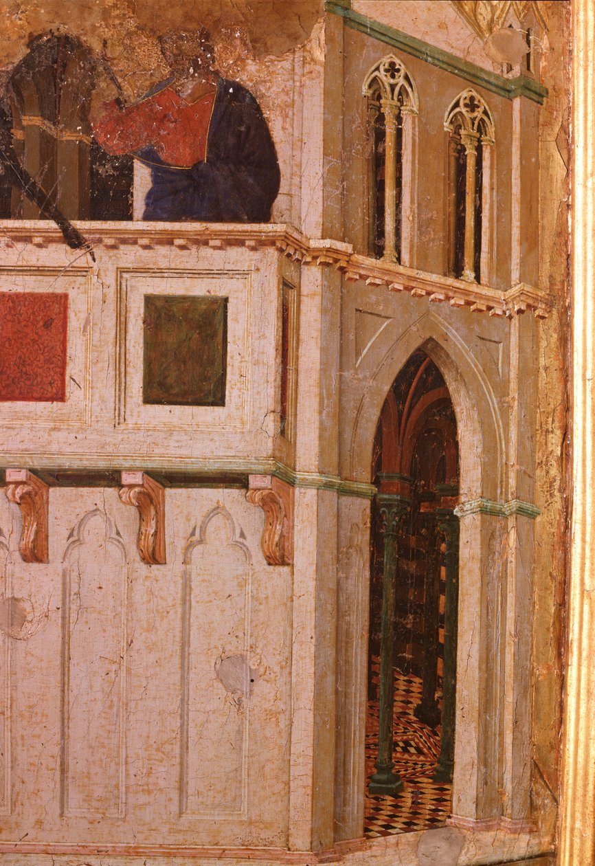A kísértés a templomban, részlet. Maesta oltárkép (tempera és arany fán alkotó: Duccio di Buoninsegna