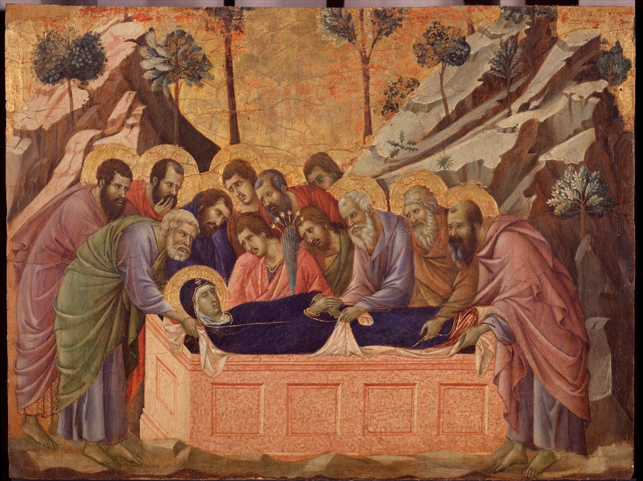 A szűz elaludása. A Maesta Predella (tempera fán alkotó: Duccio di Buoninsegna