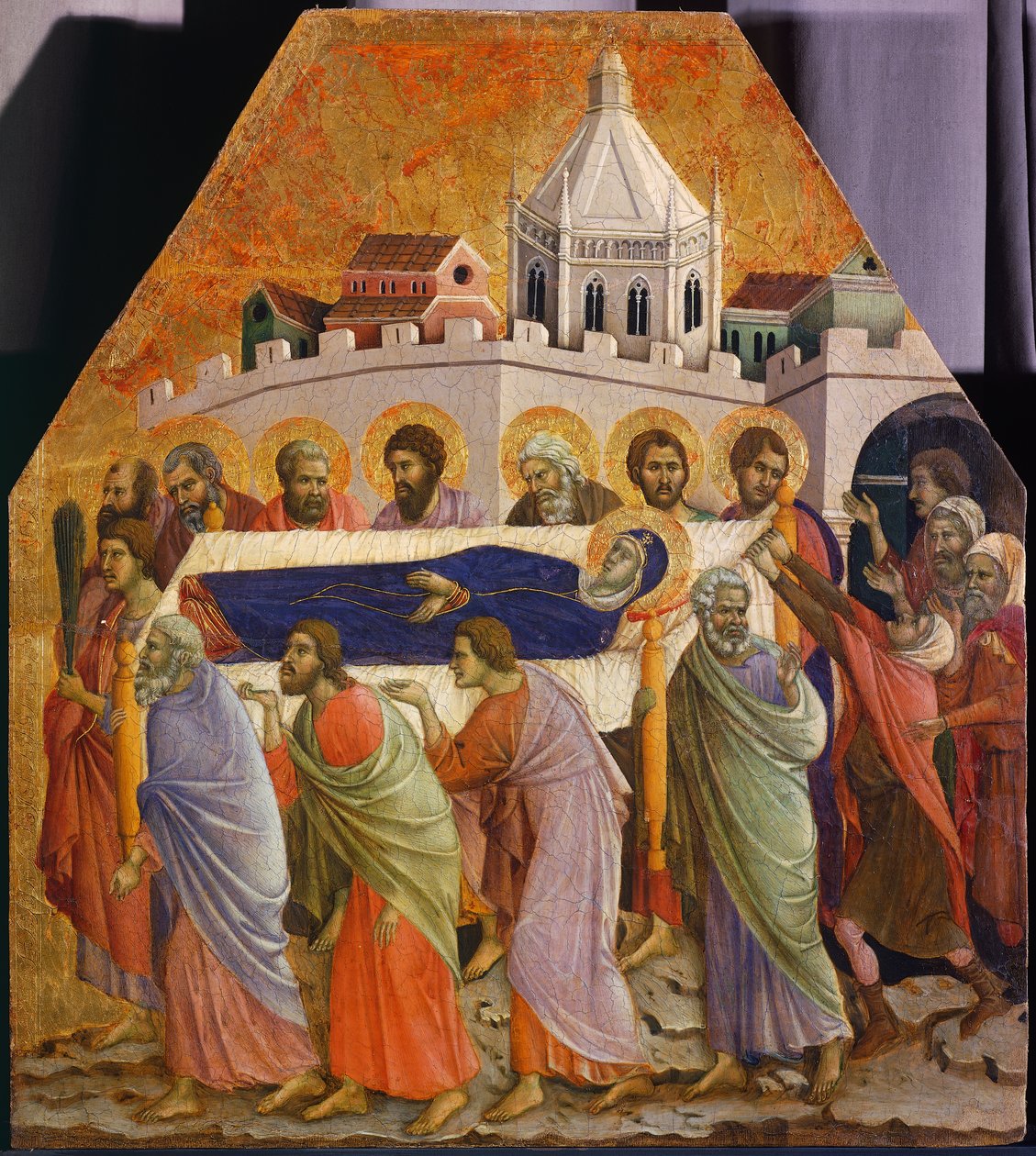 Mária temetése, részlet a Duccio Maesta oltárképéből a sienai katedrálisban alkotó: Duccio di Buoninsegna