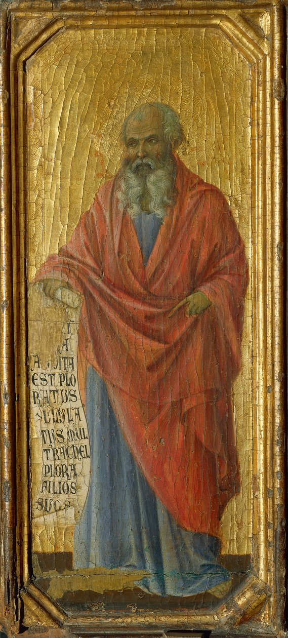 Jeremiás próféta, részlet a Sienai katedrálisban található Duccio oltárképének predellájából alkotó: Duccio di Buoninsegna
