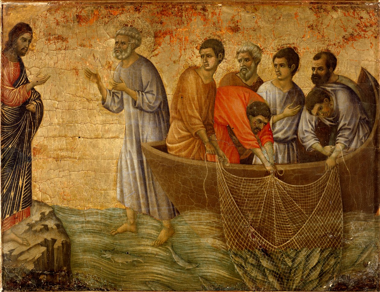 A második csodálatos bűn: Krisztus megjelenése az apostoloknak a Tibériás-tavon alkotó: Duccio di Buoninsegna